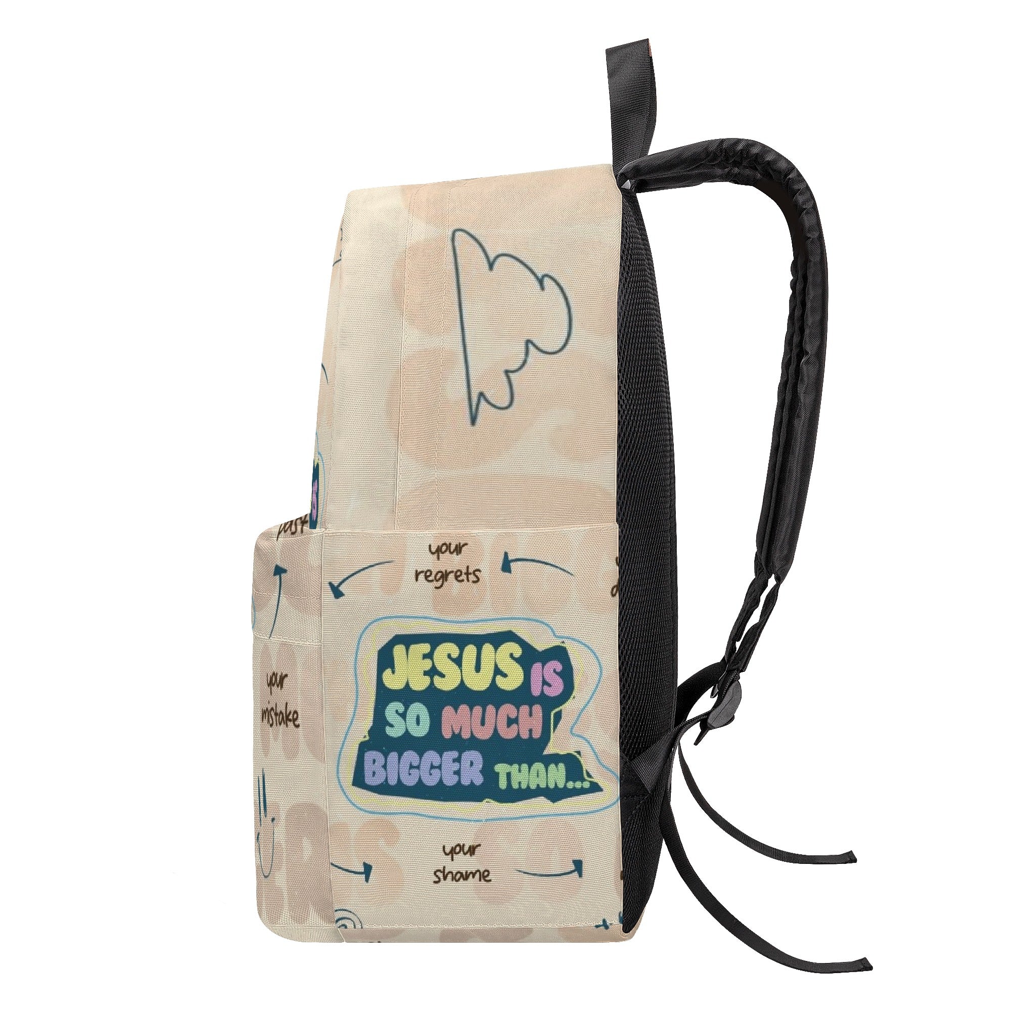Jesus Is Bigger Backpack, Christian Faith Backpack, Inspirational Bible Verse Backpack, Overcome Doubt and Fear School Bag, Motivational Religious Gift.PLAF49