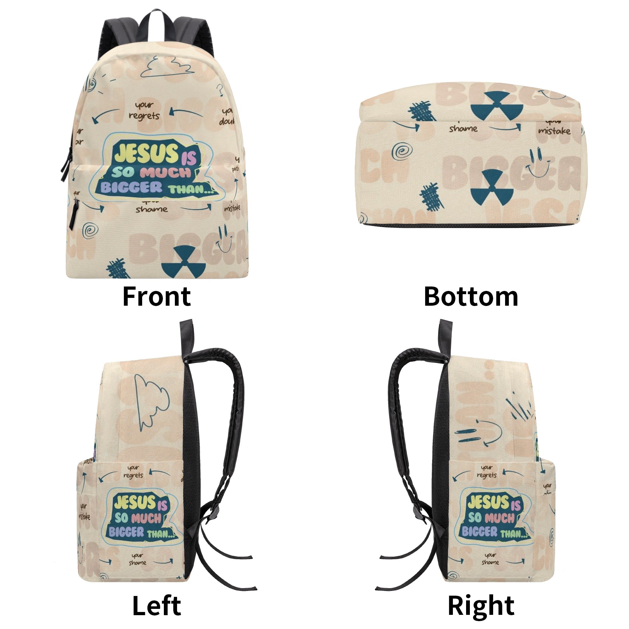 Jesus Is Bigger Backpack, Christian Faith Backpack, Inspirational Bible Verse Backpack, Overcome Doubt and Fear School Bag, Motivational Religious Gift.PLAF49