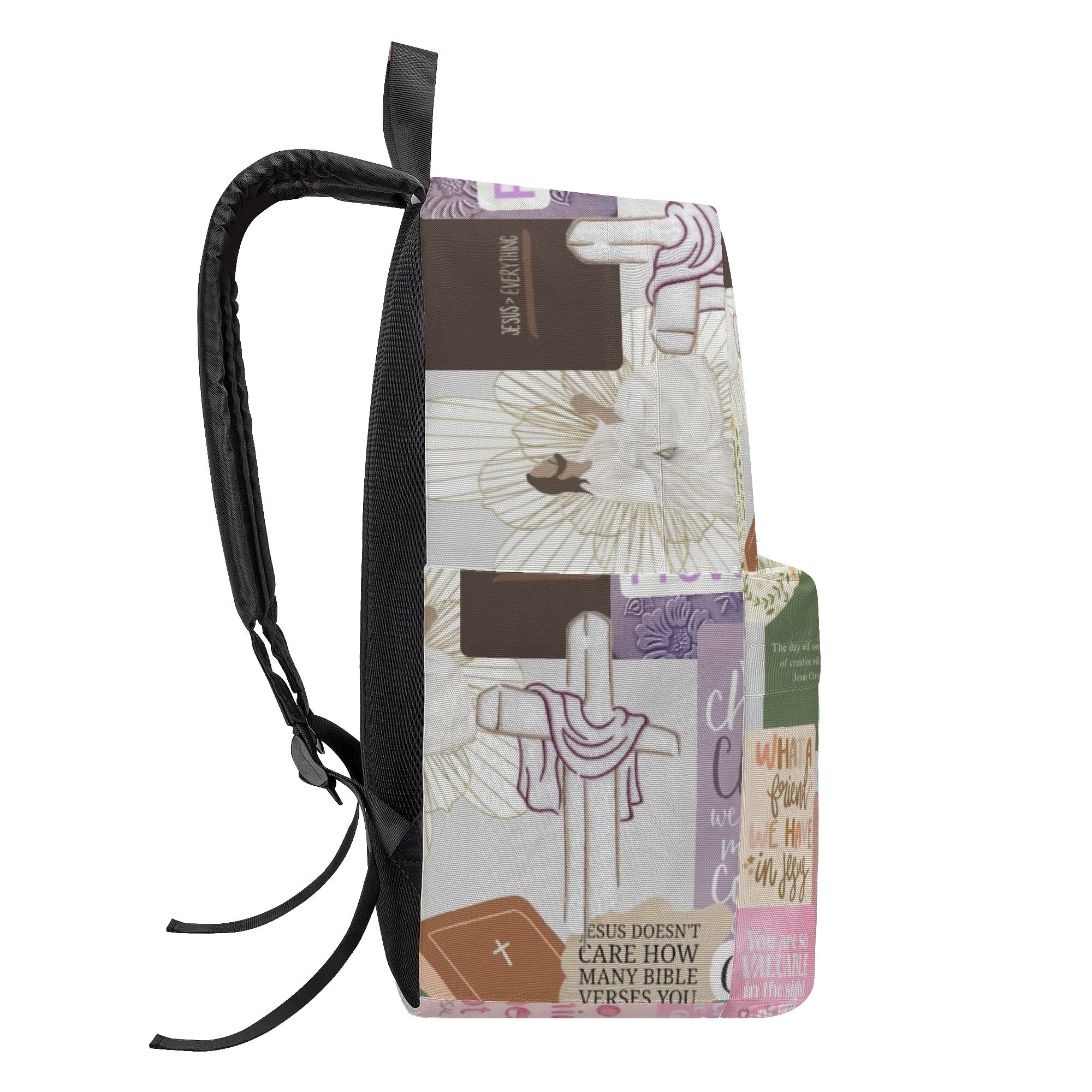 Christian Cross Collage Backpack, Bible Verse Inspirational Backpack, Faith Over Fear Backpack, Worship and Scripture School Bag, Religious Motivational Gift.PLAF51