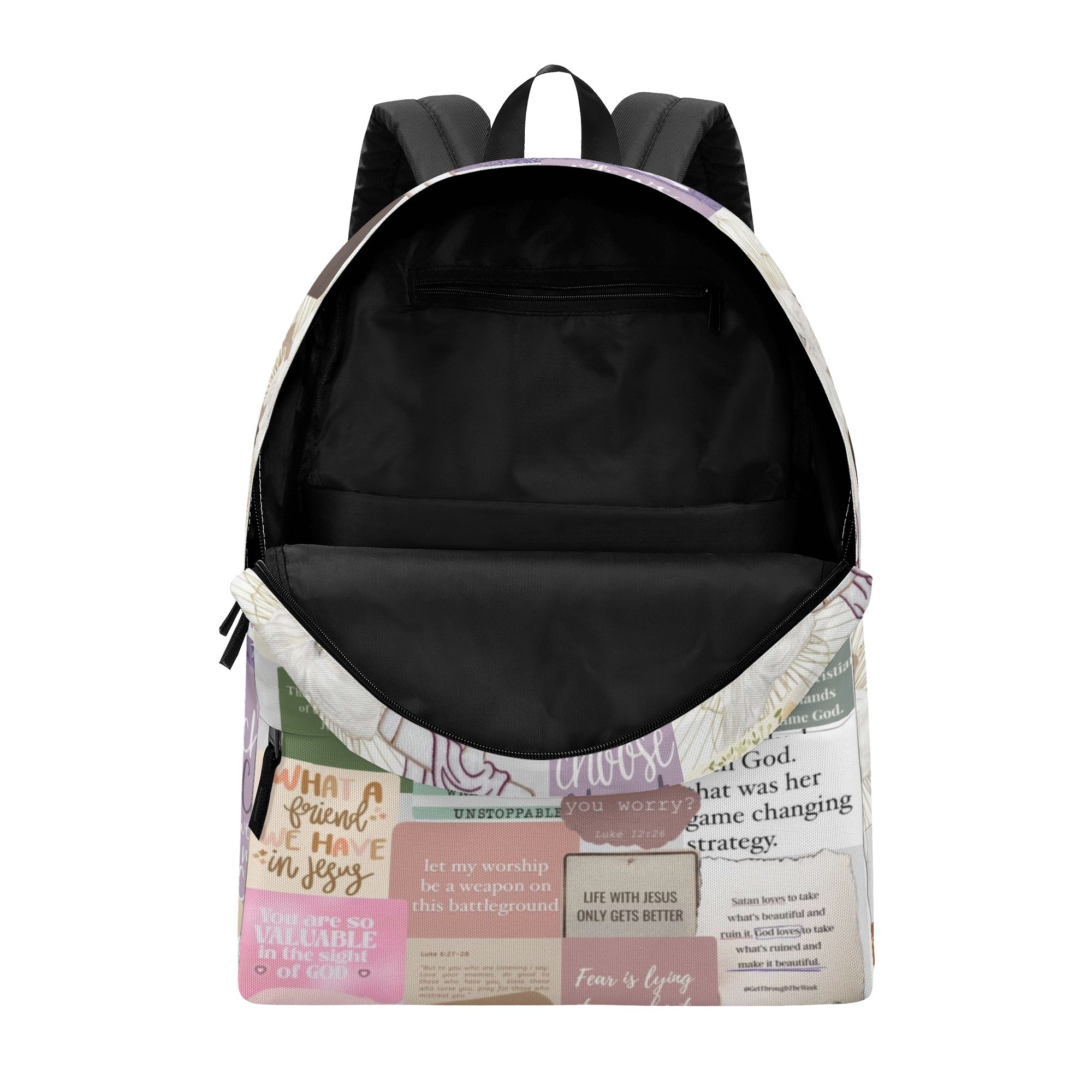 Christian Cross Collage Backpack, Bible Verse Inspirational Backpack, Faith Over Fear Backpack, Worship and Scripture School Bag, Religious Motivational Gift.PLAF51