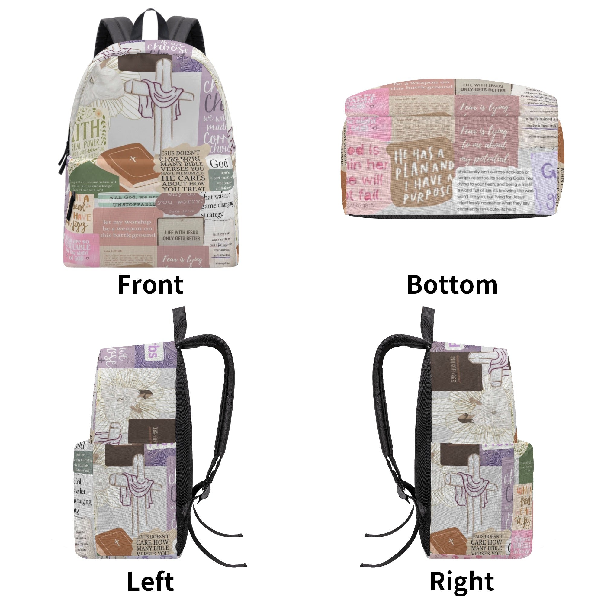 Christian Cross Collage Backpack, Bible Verse Inspirational Backpack, Faith Over Fear Backpack, Worship and Scripture School Bag, Religious Motivational Gift.PLAF51