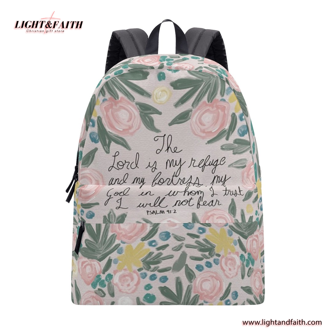 The Lord Is My Refuge Backpack, Psalm 91:2 Bible Verse Backpack, Christian Floral Backpack, Faith-Based Inspirational School Bag, Scripture Gift Bag.PLAF35