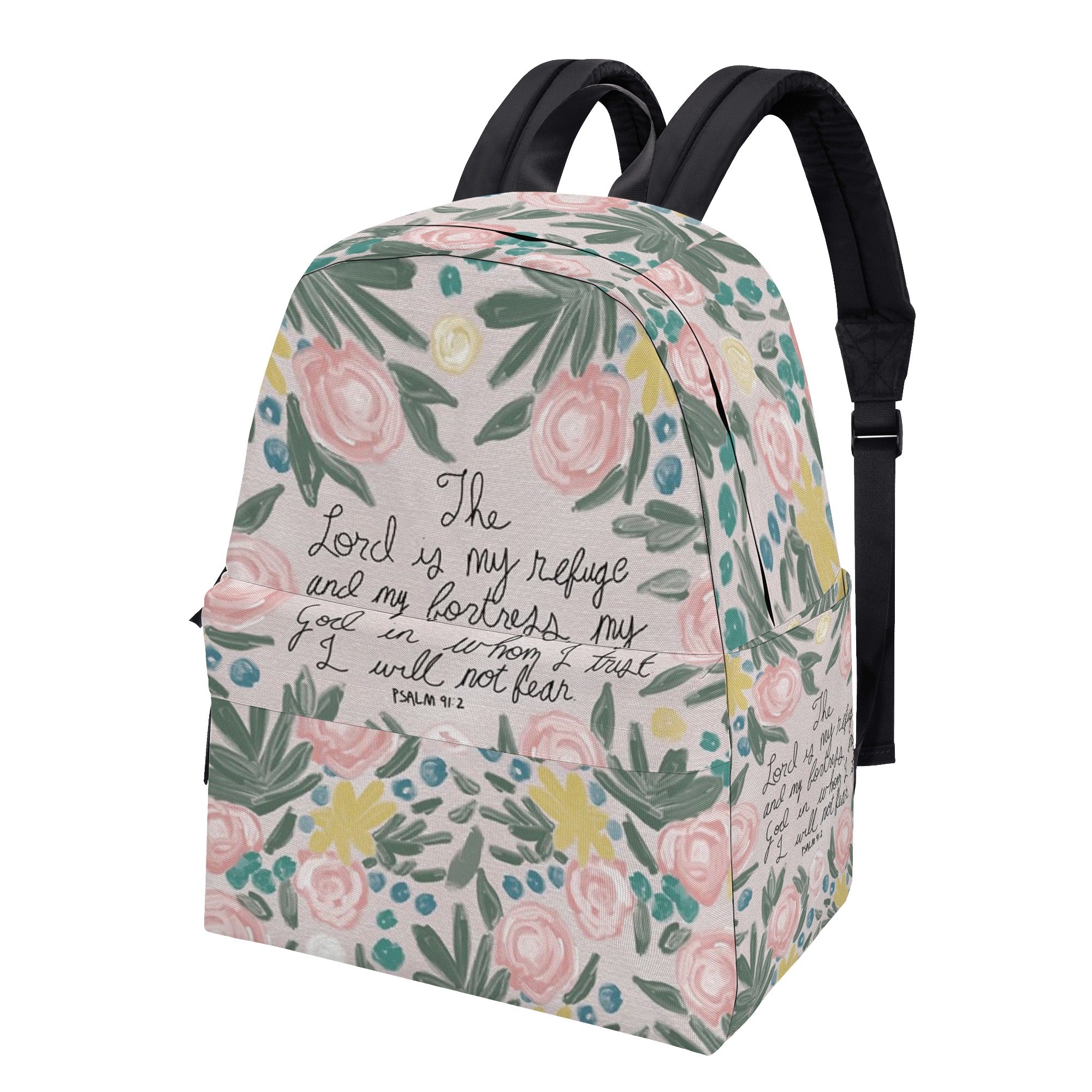 The Lord Is My Refuge Backpack, Psalm 91:2 Bible Verse Backpack, Christian Floral Backpack, Faith-Based Inspirational School Bag, Scripture Gift Bag.PLAF35