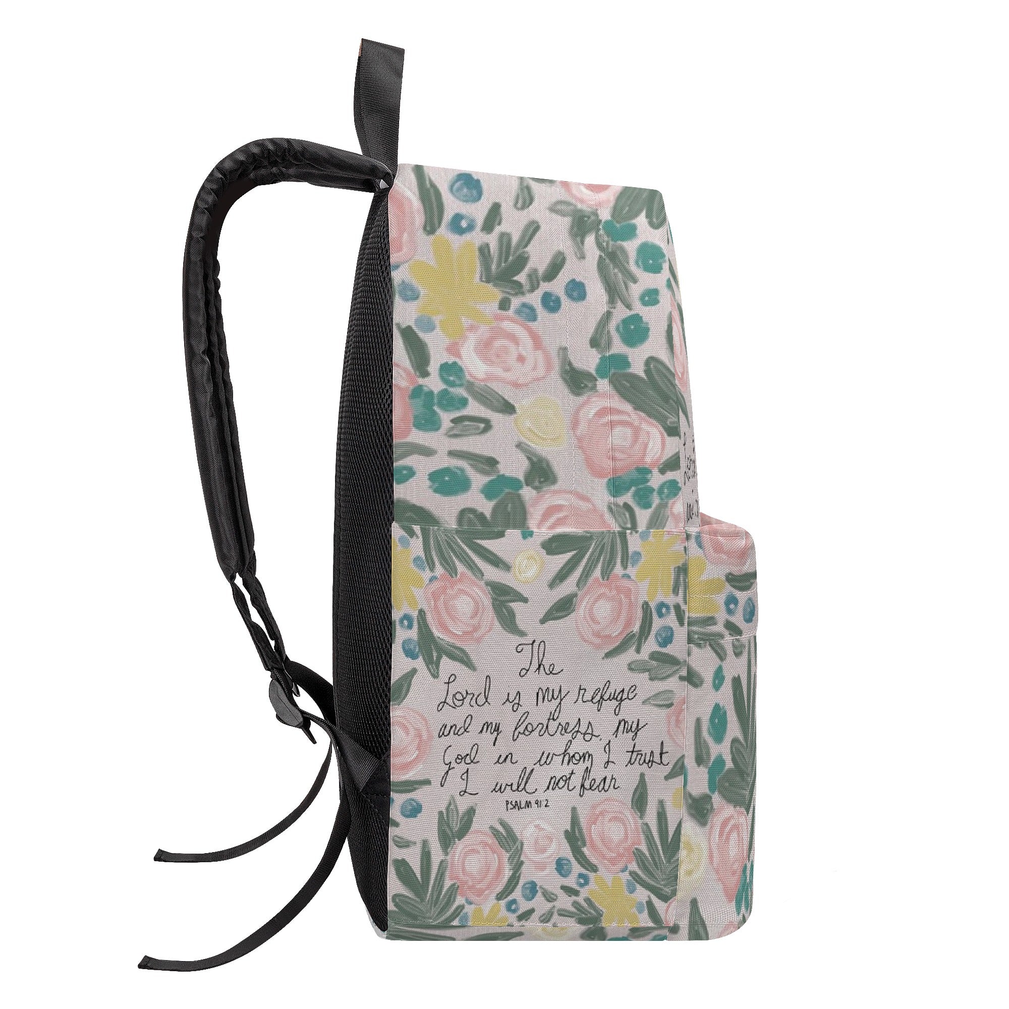 The Lord Is My Refuge Backpack, Psalm 91:2 Bible Verse Backpack, Christian Floral Backpack, Faith-Based Inspirational School Bag, Scripture Gift Bag.PLAF35