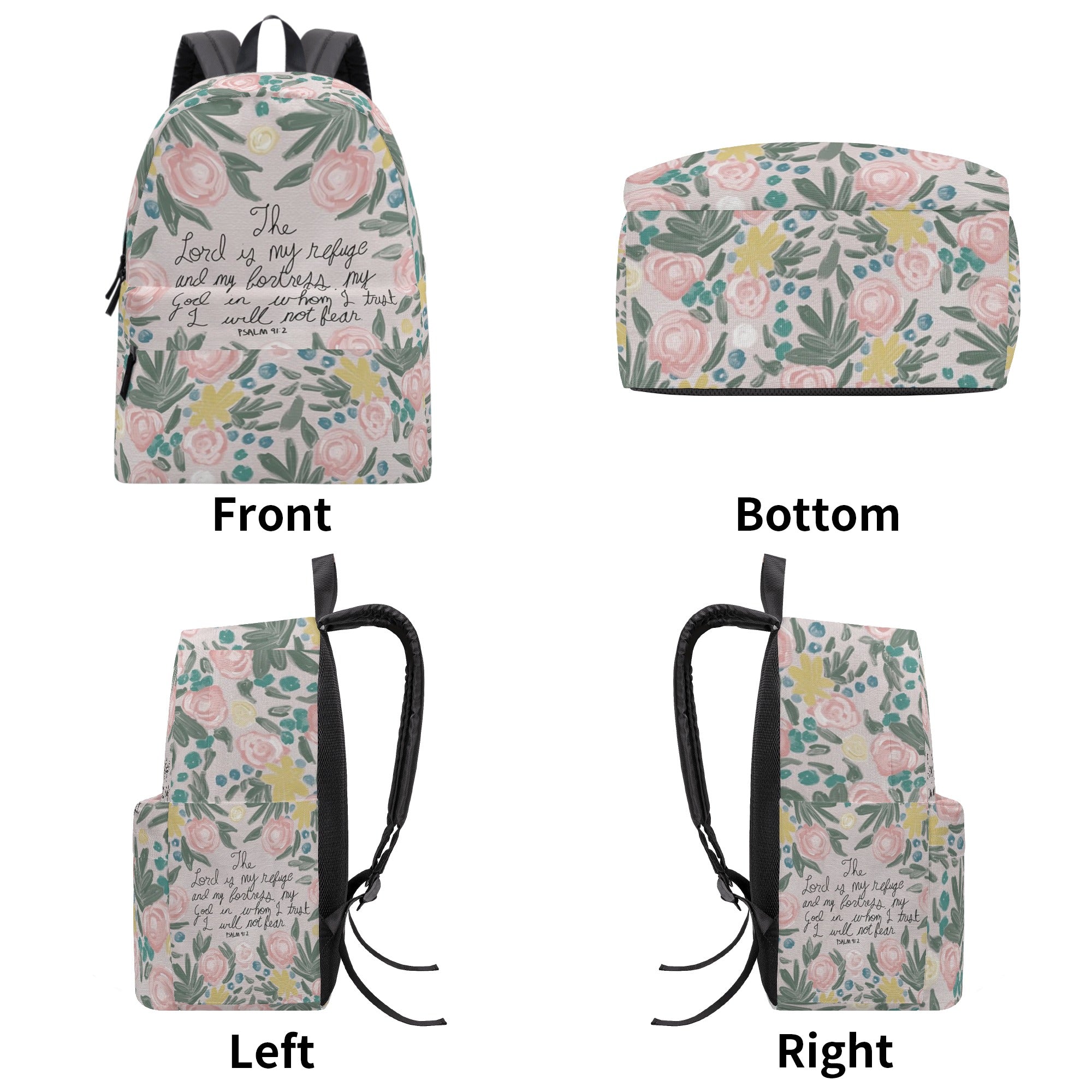 The Lord Is My Refuge Backpack, Psalm 91:2 Bible Verse Backpack, Christian Floral Backpack, Faith-Based Inspirational School Bag, Scripture Gift Bag.PLAF35