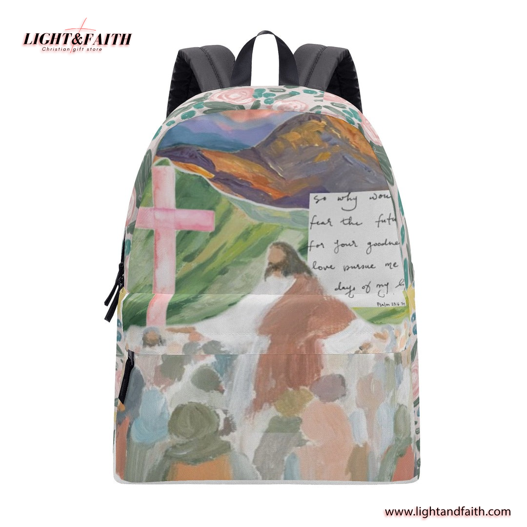 Psalm 23 Backpack, Christian Hand-Painted Art Backpack, Bible Verse Faith Backpack, Inspirational Christian School Bag, Religious Scripture Gift.PLAF41
