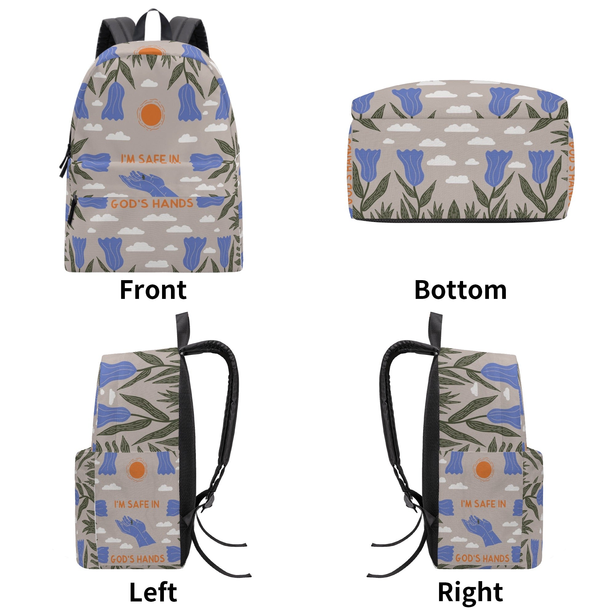 I'm Safe in God's Hands Backpack, Christian Faith Backpack, Inspirational Bible Verse Backpack, Trust in God School Bag, Religious Gift for Believers.PLAF48