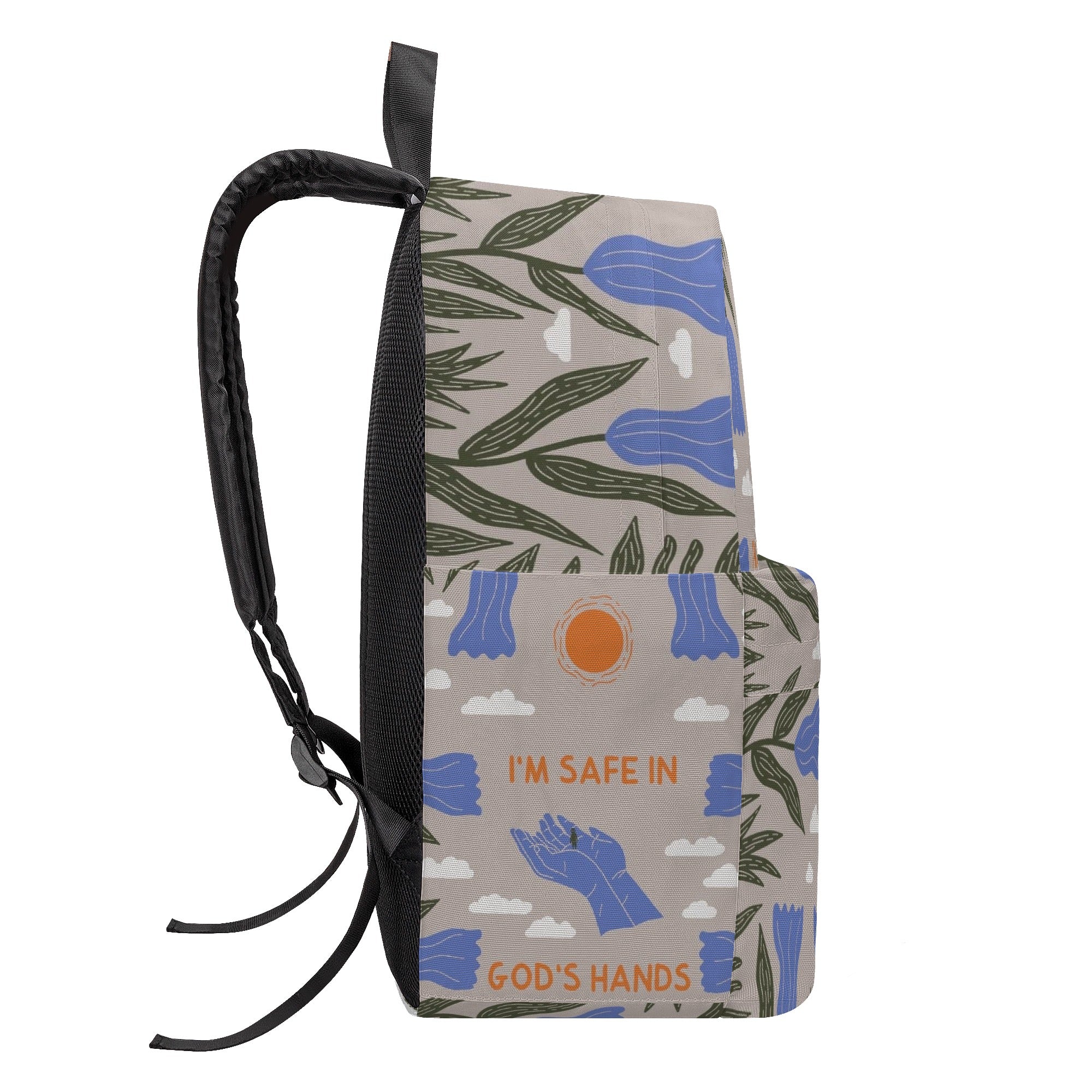 I'm Safe in God's Hands Backpack, Christian Faith Backpack, Inspirational Bible Verse Backpack, Trust in God School Bag, Religious Gift for Believers.PLAF48