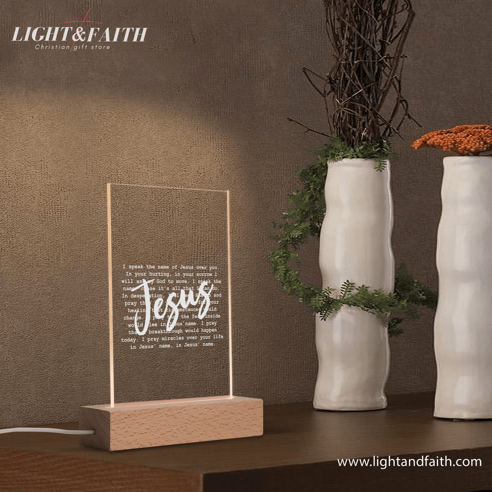 The Name Of Jesus LED NightLight, Christian Bible Verse Lamp, Christian Home Decor, Faith Based Decor, Religious LED Light.  NLLAF05