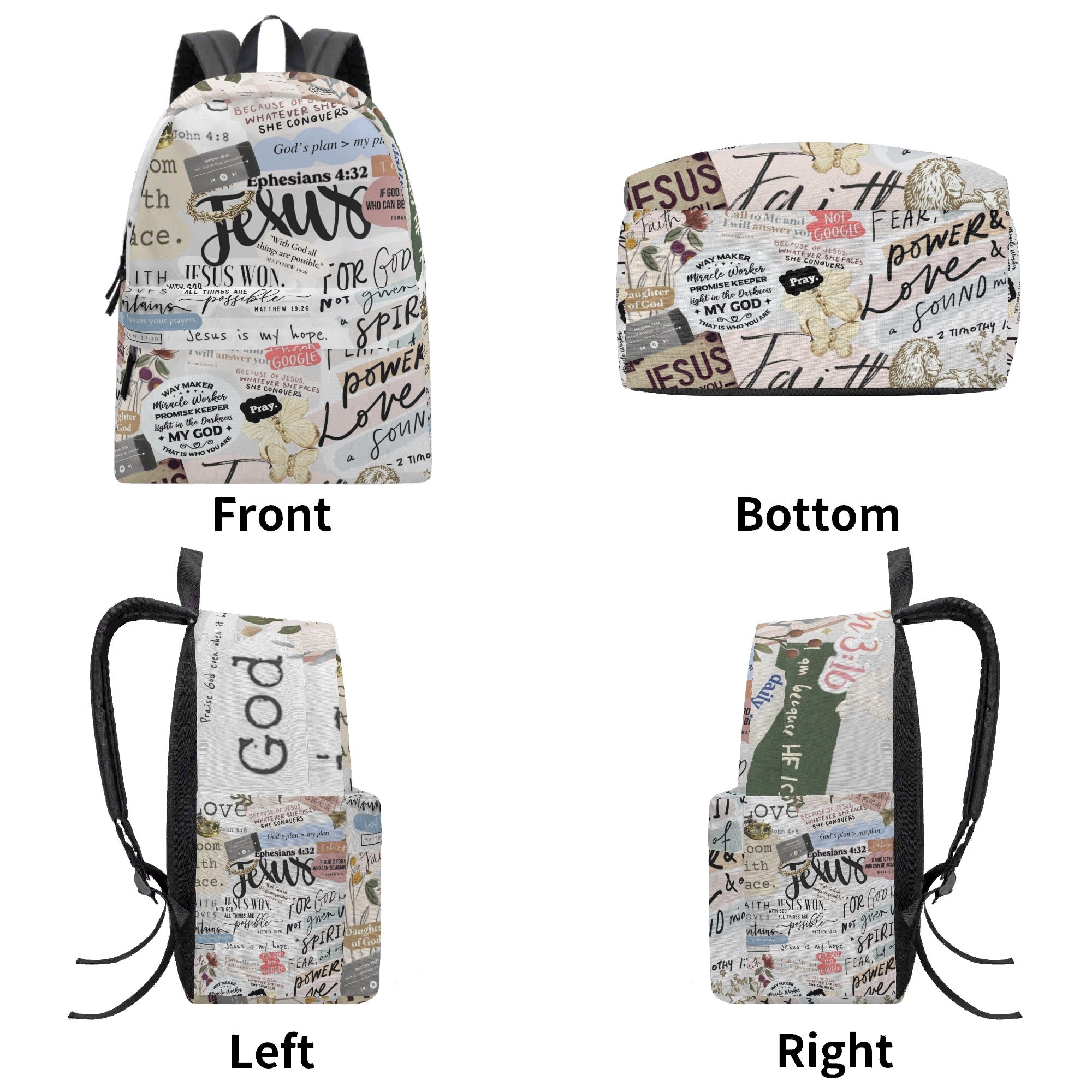 Jesus Scripture Backpack, Christian Bible Verse Book Bag, Faith-Based Inspirational Backpack, Religious Gift for Women, Teens, Students.PLAF59