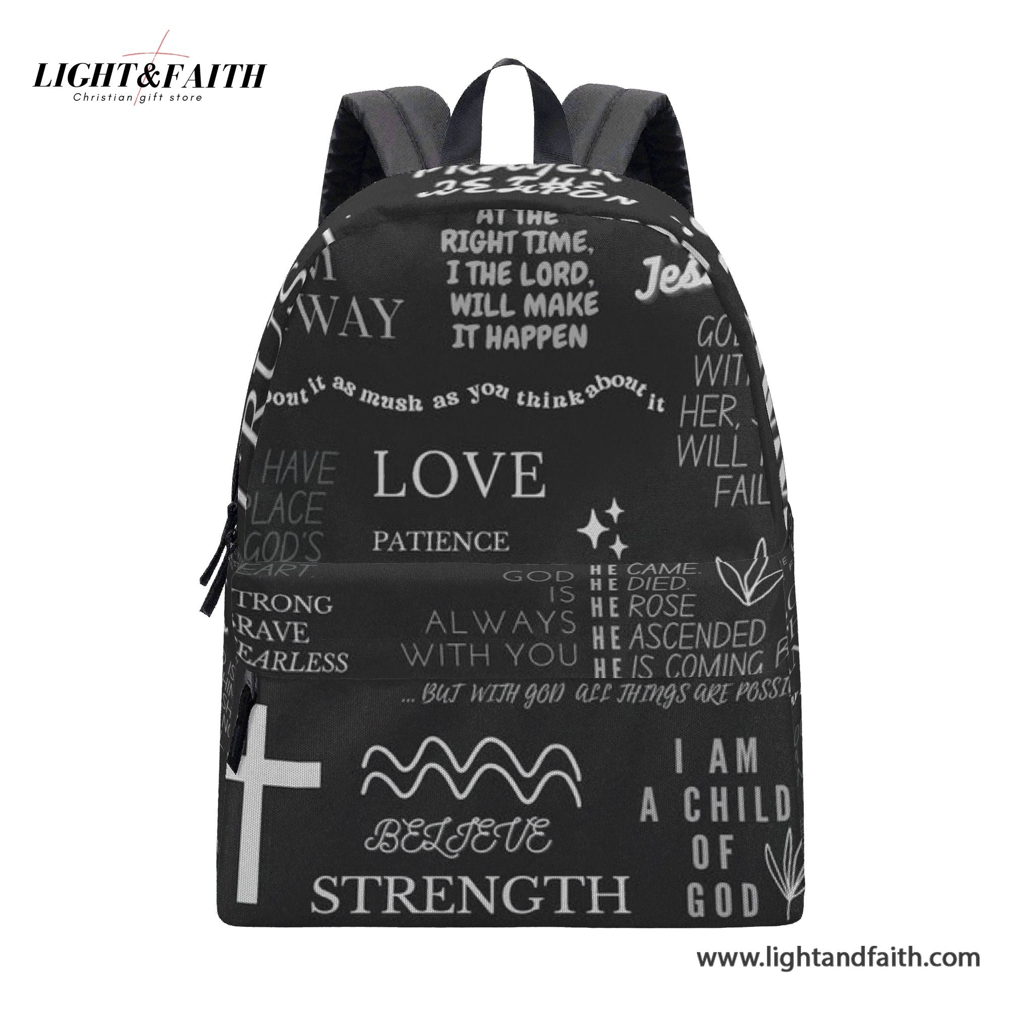 Christian Backpack Black, Faith Inspired Bible Verse Bag, Jesus Streng