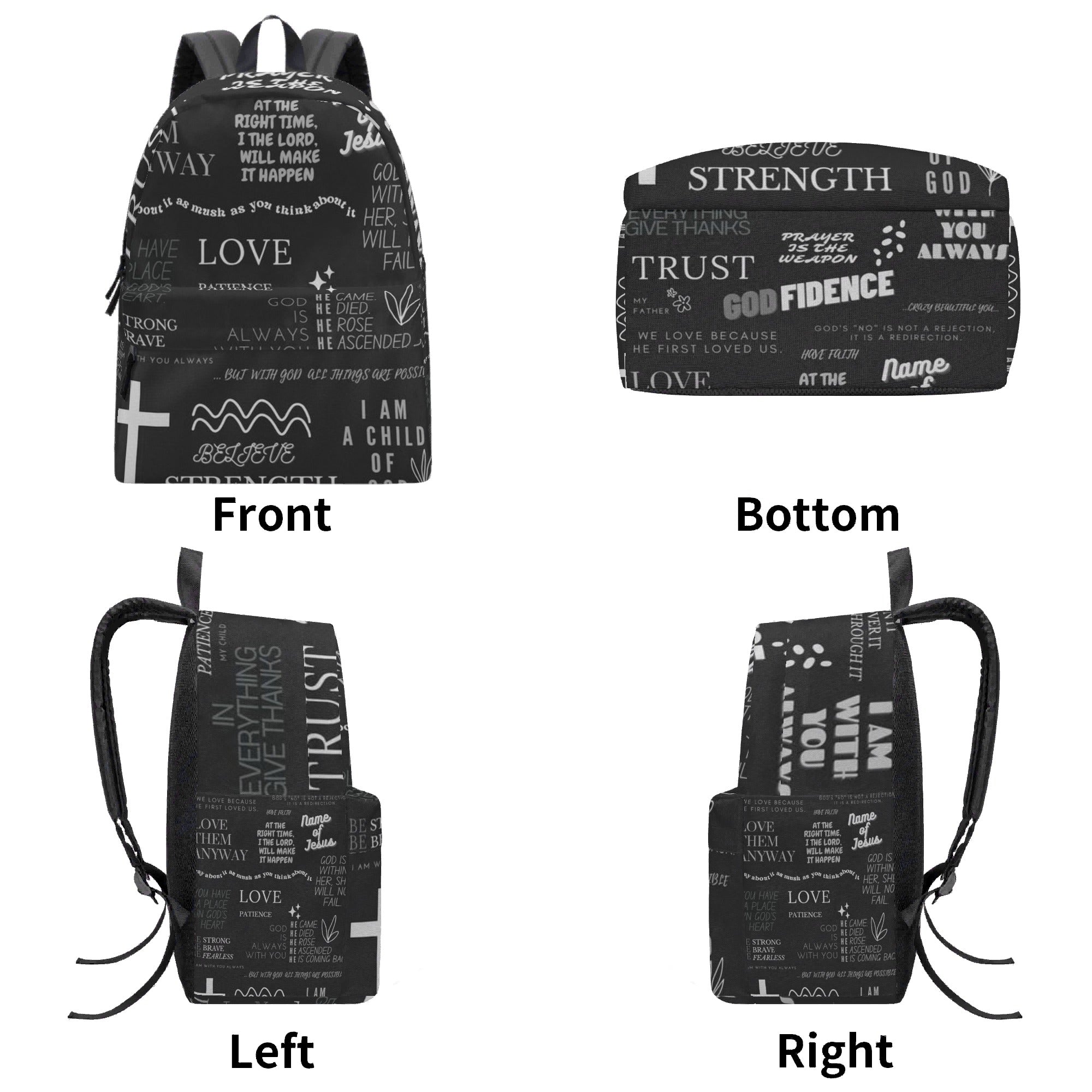 Christian Backpack Black, Faith Inspired Bible Verse Bag, Jesus Strength Prayer Backpack, Inspirational School Bag PLAF61
