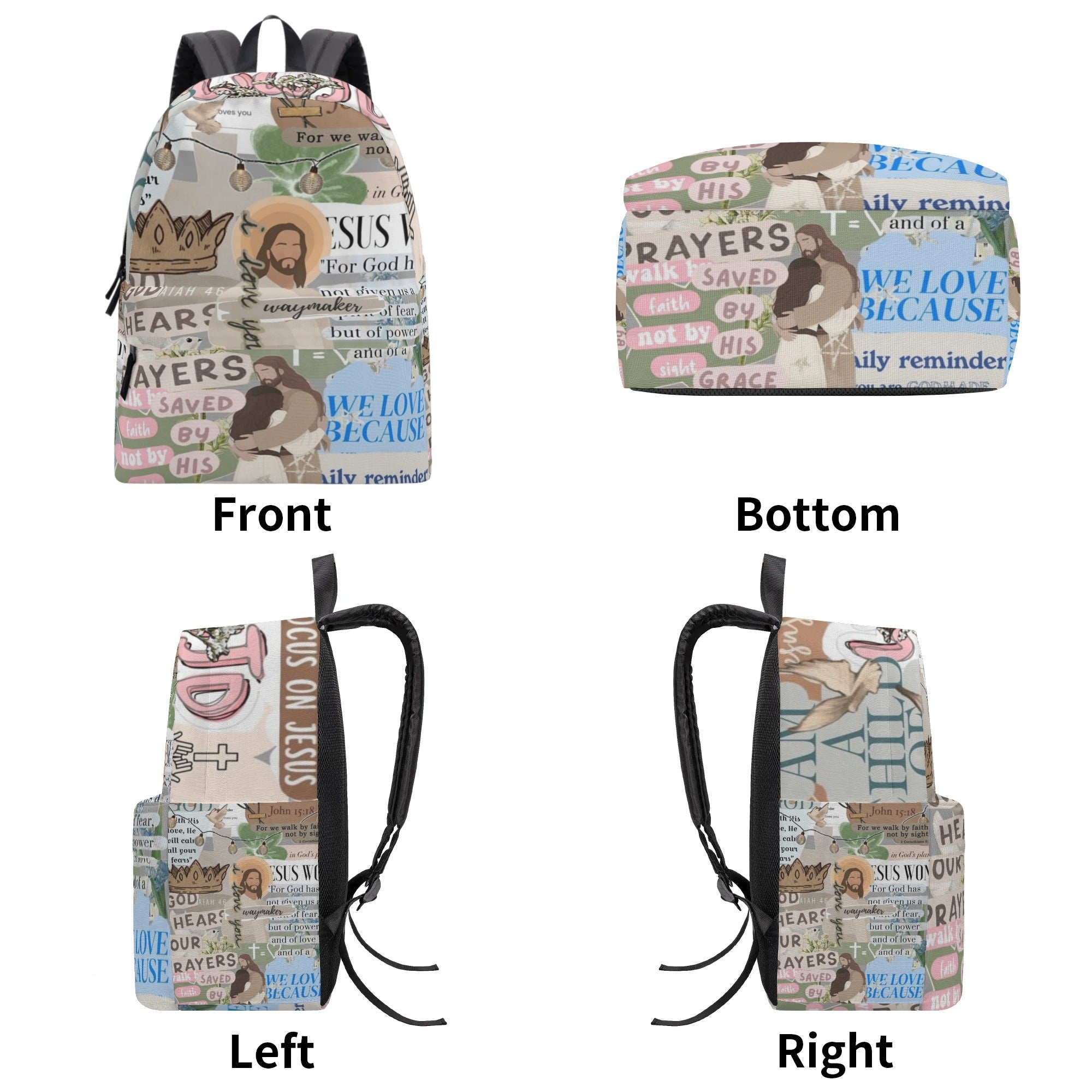 Christian Backpack with Jesus and Bible Verses, Waymaker, Faith Quotes, Crown of Glory Design.PLAF33