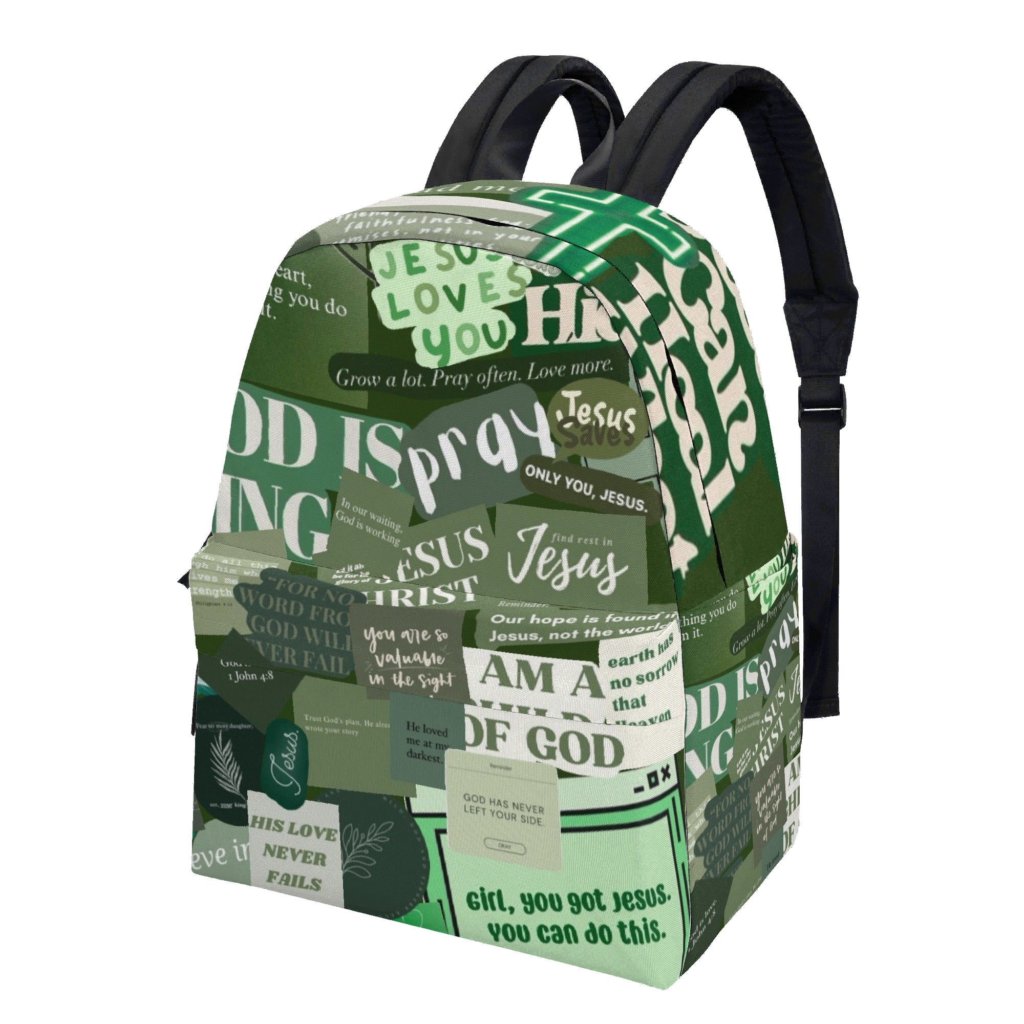 Christian Backpack With Bible Verses, Faith Inspired Green Backpack, Jesus Prayer Bookbag, Back to School Backpack, God is Working Backpack PLAF63