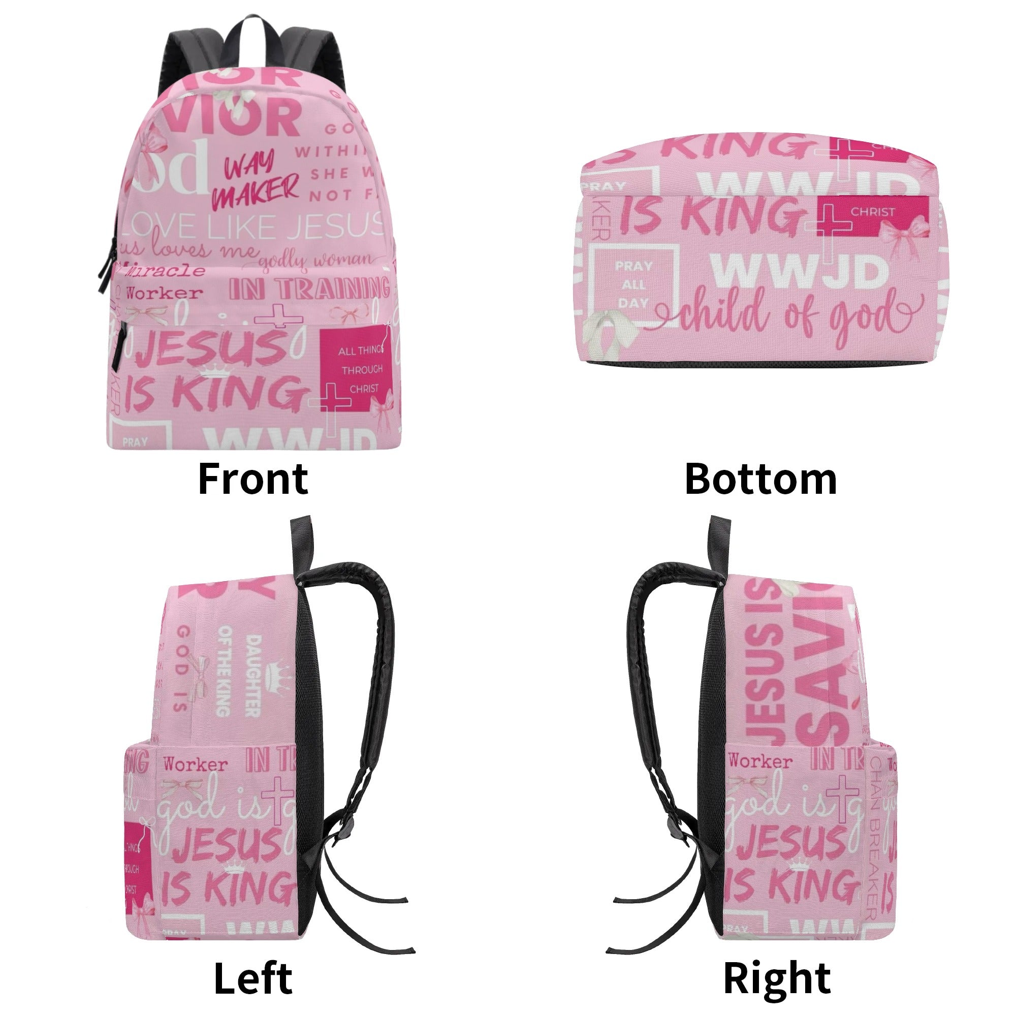 Pink Christian Backpack – Jesus Is King, Way Maker, Love Like Jesus, Faith Quote Girl Bag.PLAF44
