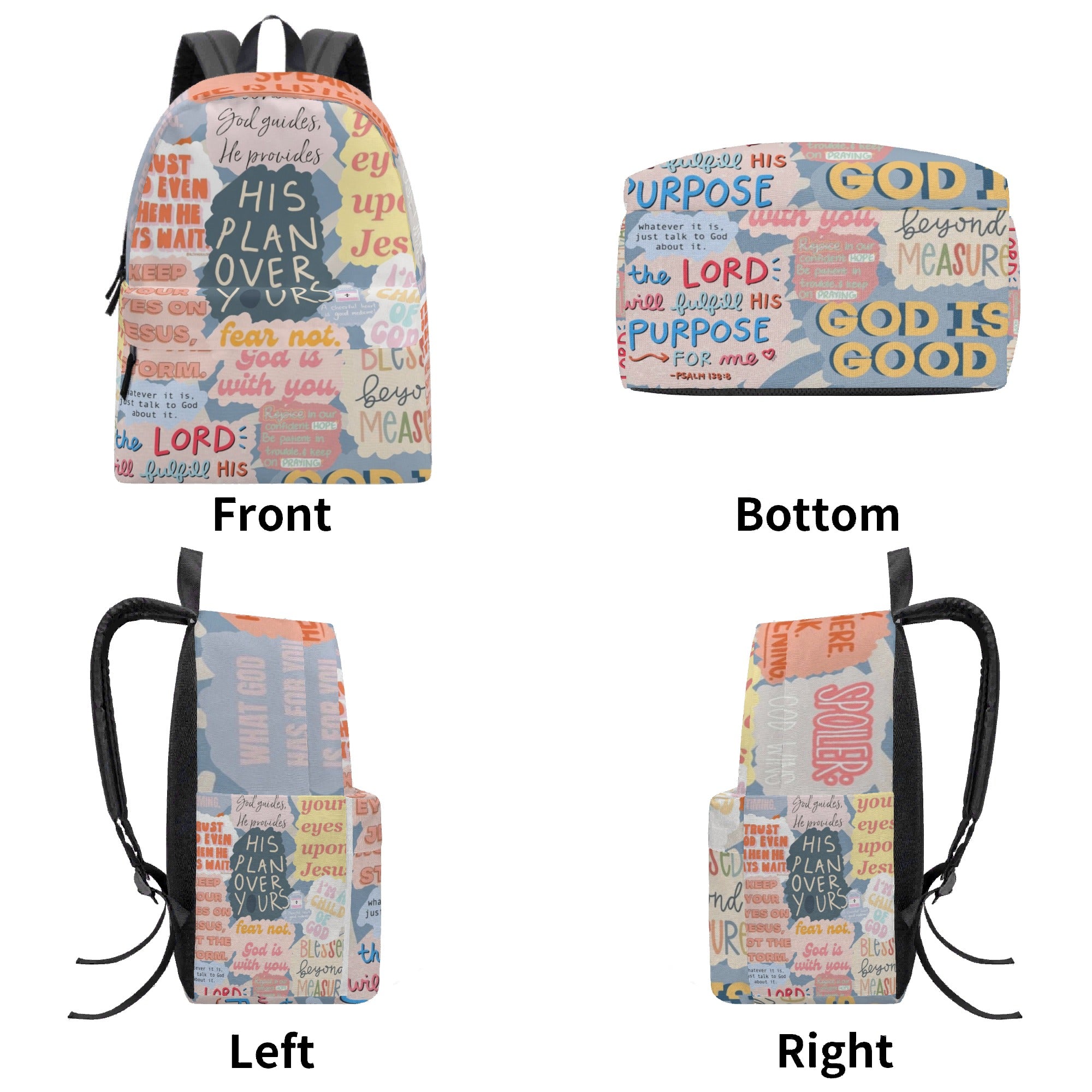 His Plan Over Yours Christian Backpack, Motivational Bible Verse Book Bag, Faith-Based Scripture School Bag, Back To School Backpack.PLAF65