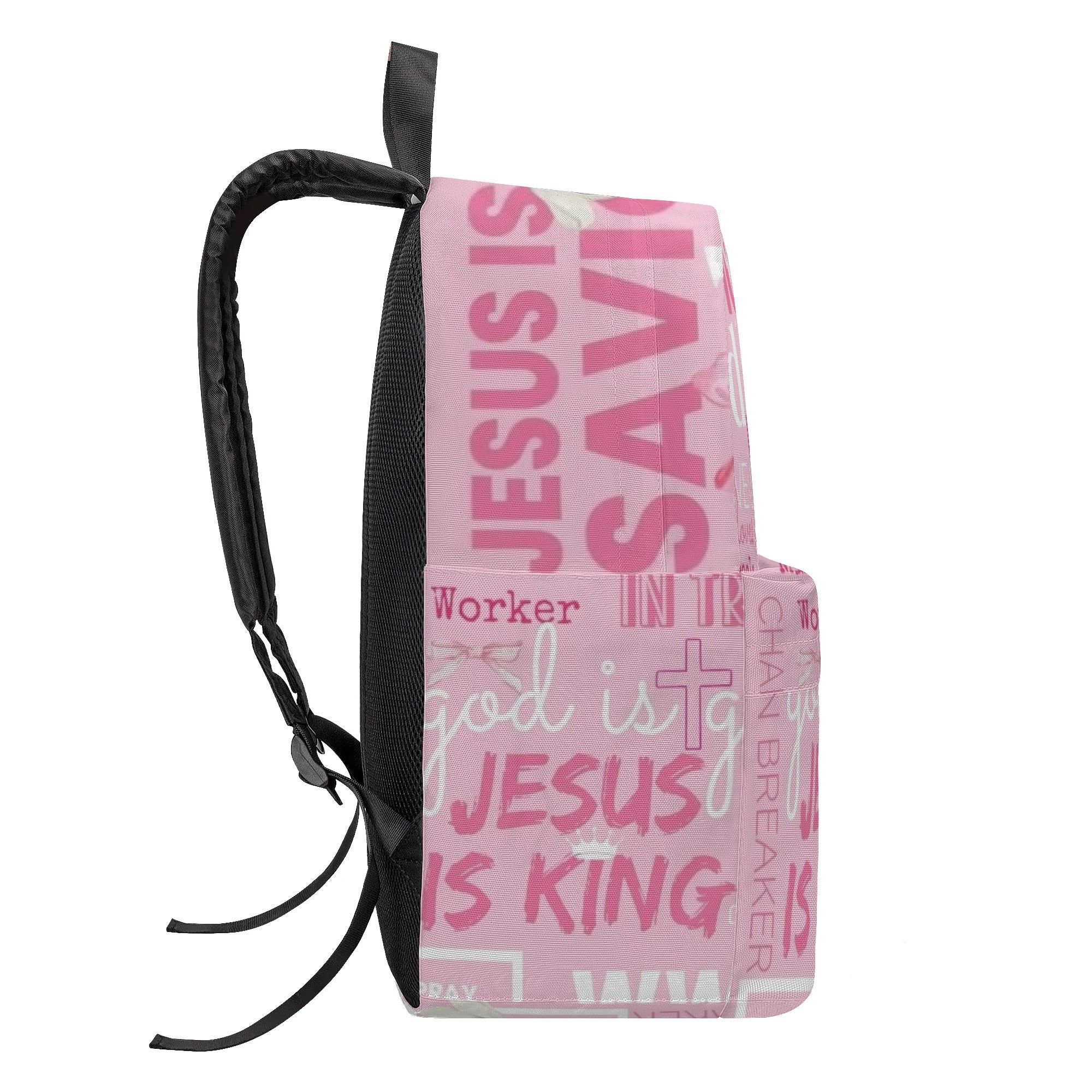 Pink Christian Backpack – Jesus Is King, Way Maker, Love Like Jesus, Faith Quote Girl Bag.PLAF44