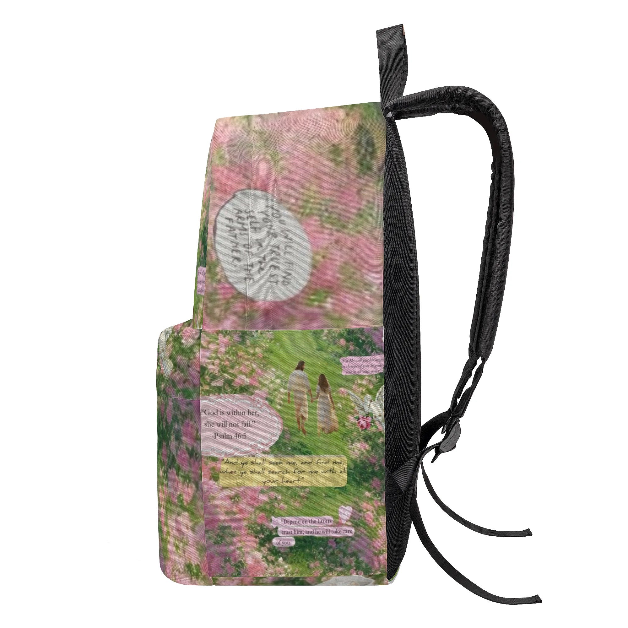 Heavenly Garden Christian Backpack – Jesus Walking with Girl, Psalm 46:5, Trust in the Lord Design.PLAF54