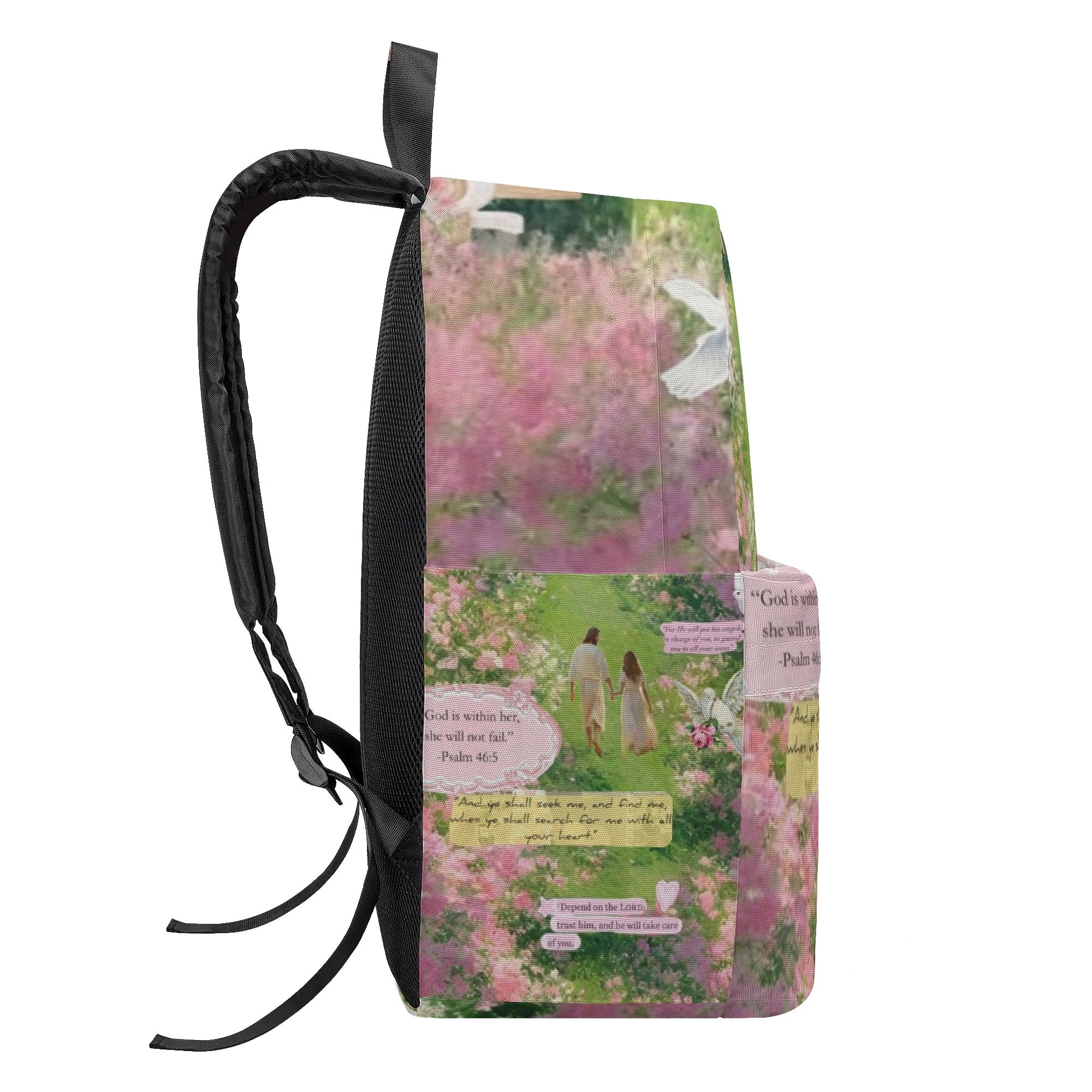 Heavenly Garden Christian Backpack – Jesus Walking with Girl, Psalm 46:5, Trust in the Lord Design.PLAF54