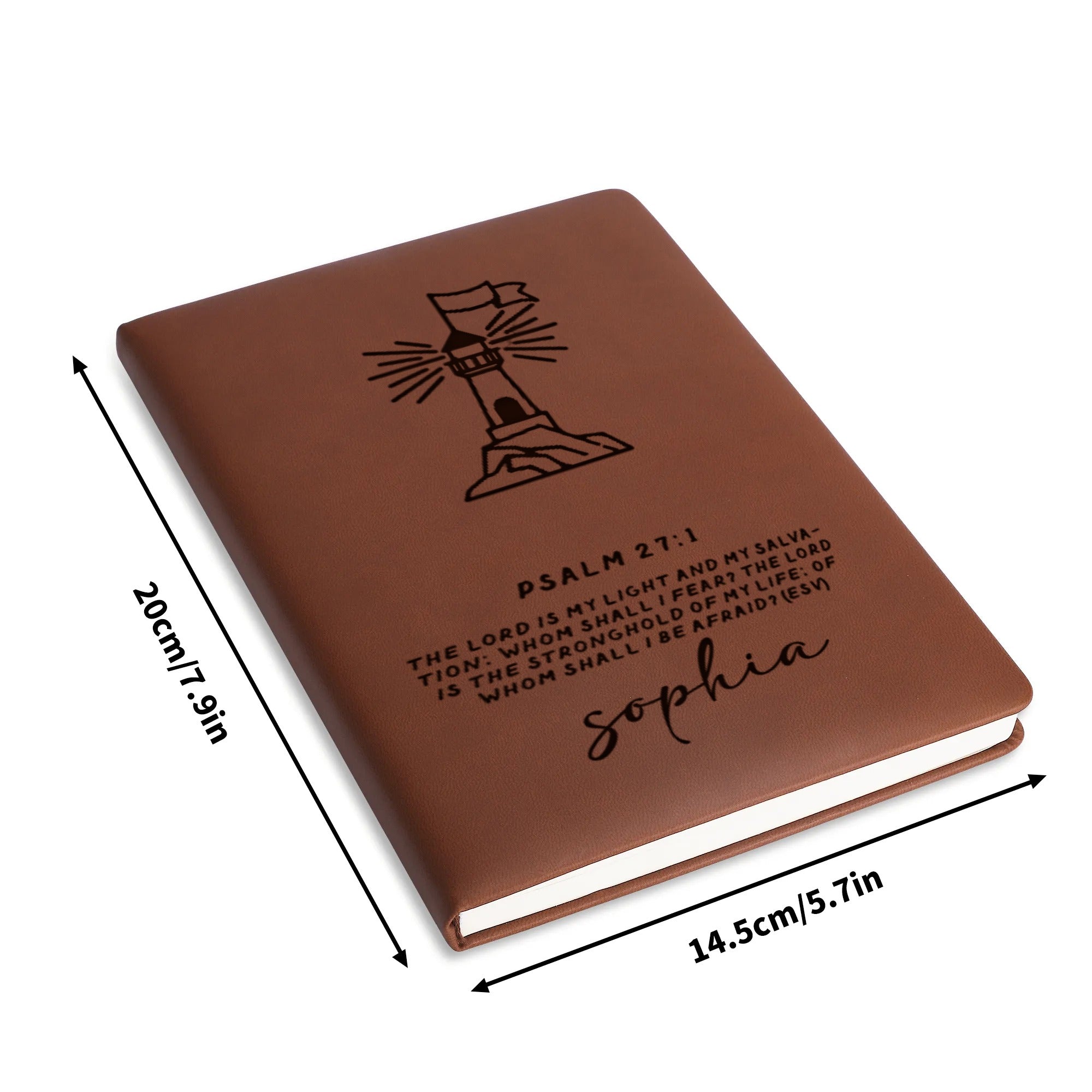 Personalized Christian Journal with Psalm 27:1 Design, Custom Name Prayer & Faith Notebook, Religious Gift, First Communion Gifts, Birthday. NBLAF26
