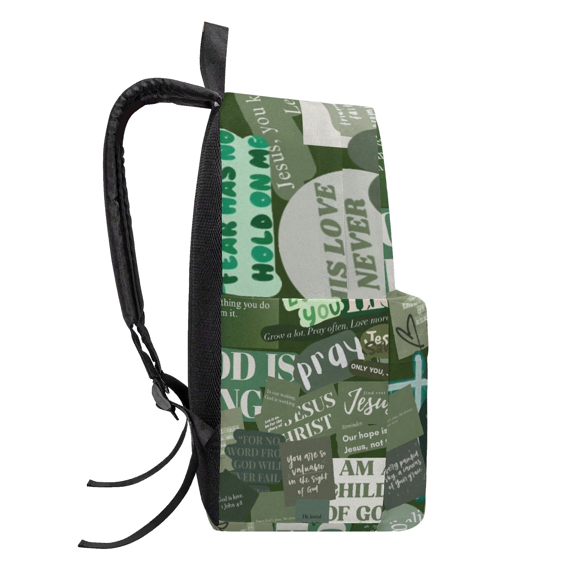 Christian Backpack With Bible Verses, Faith Inspired Green Backpack, Jesus Prayer Bookbag, Back to School Backpack, God is Working Backpack PLAF63