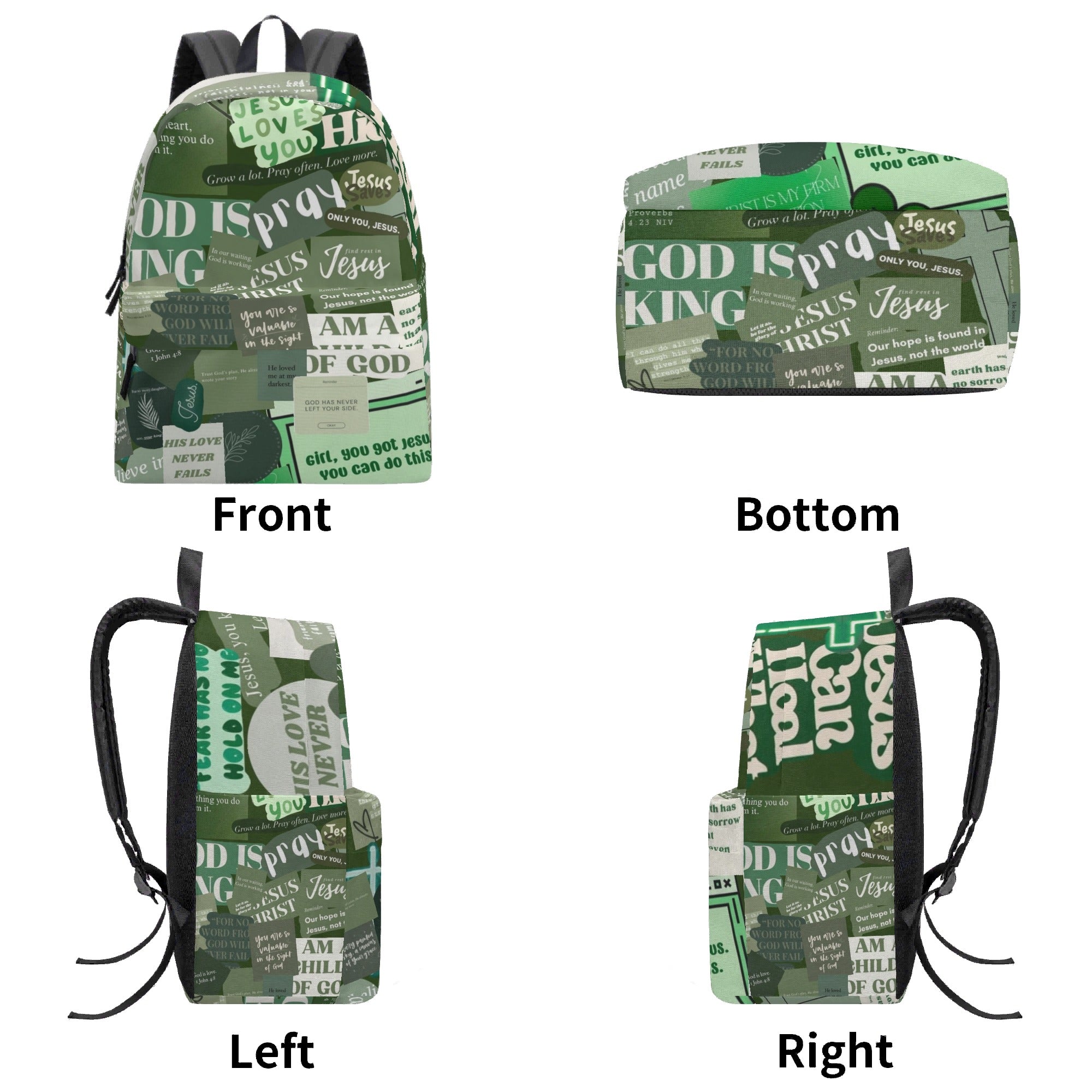 Christian Backpack With Bible Verses, Faith Inspired Green Backpack, Jesus Prayer Bookbag, Back to School Backpack, God is Working Backpack PLAF63