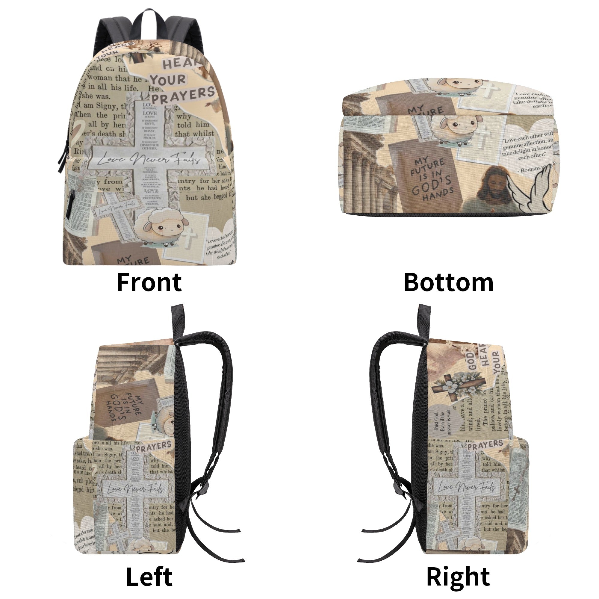 Love Never Fails Backpack, Jesus Backpack, Christian Jesus Backpack. PLAF16