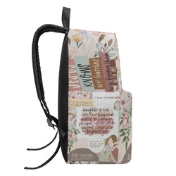 Christian Girl Backpack with Bible Verses – Floral Faith Quotes, Forgiven & Chosen Design. PLAF30