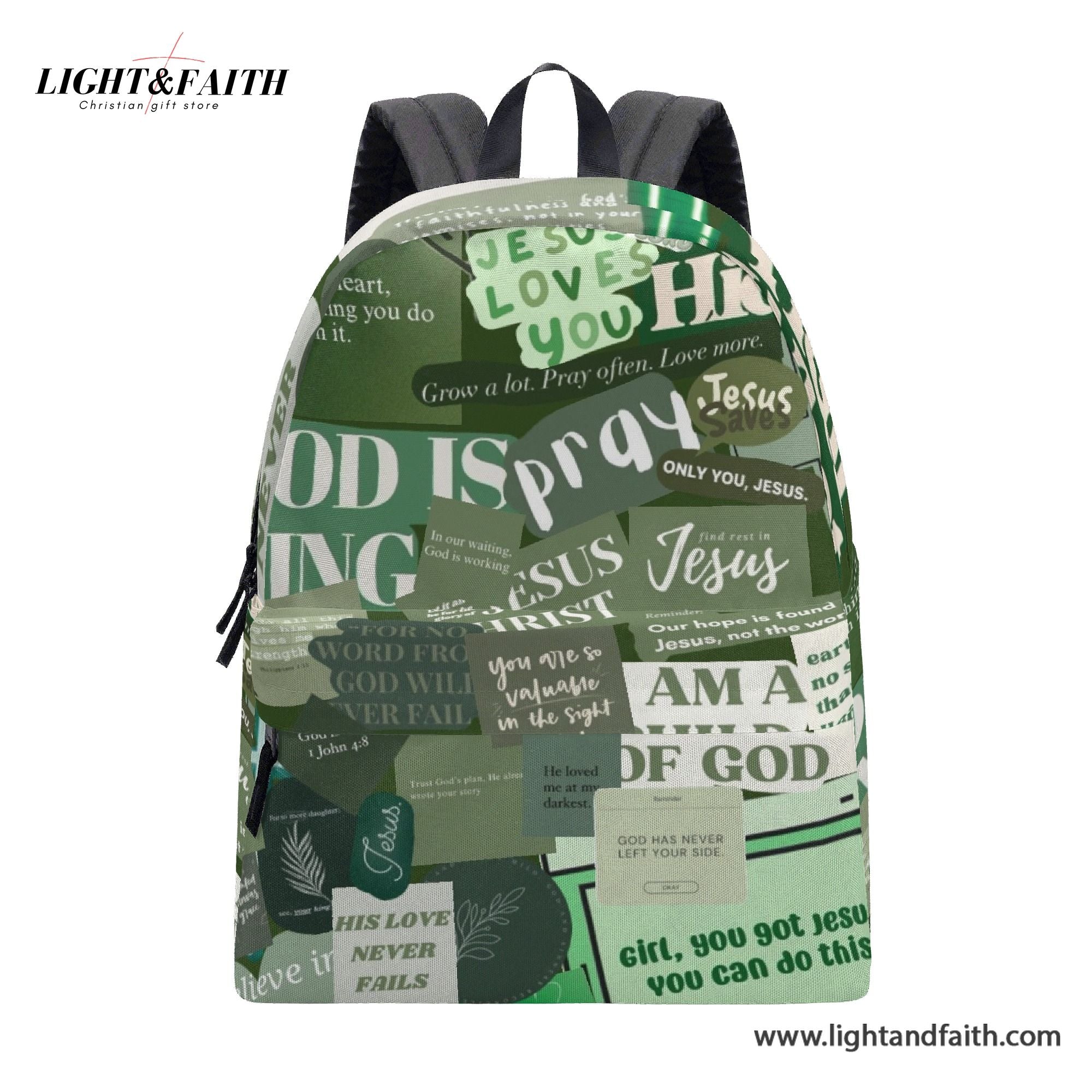 Christian Backpack With Bible Verses, Faith Inspired Green Backpack, Jesus Prayer Bookbag, Back to School Backpack, God is Working Backpack PLAF63