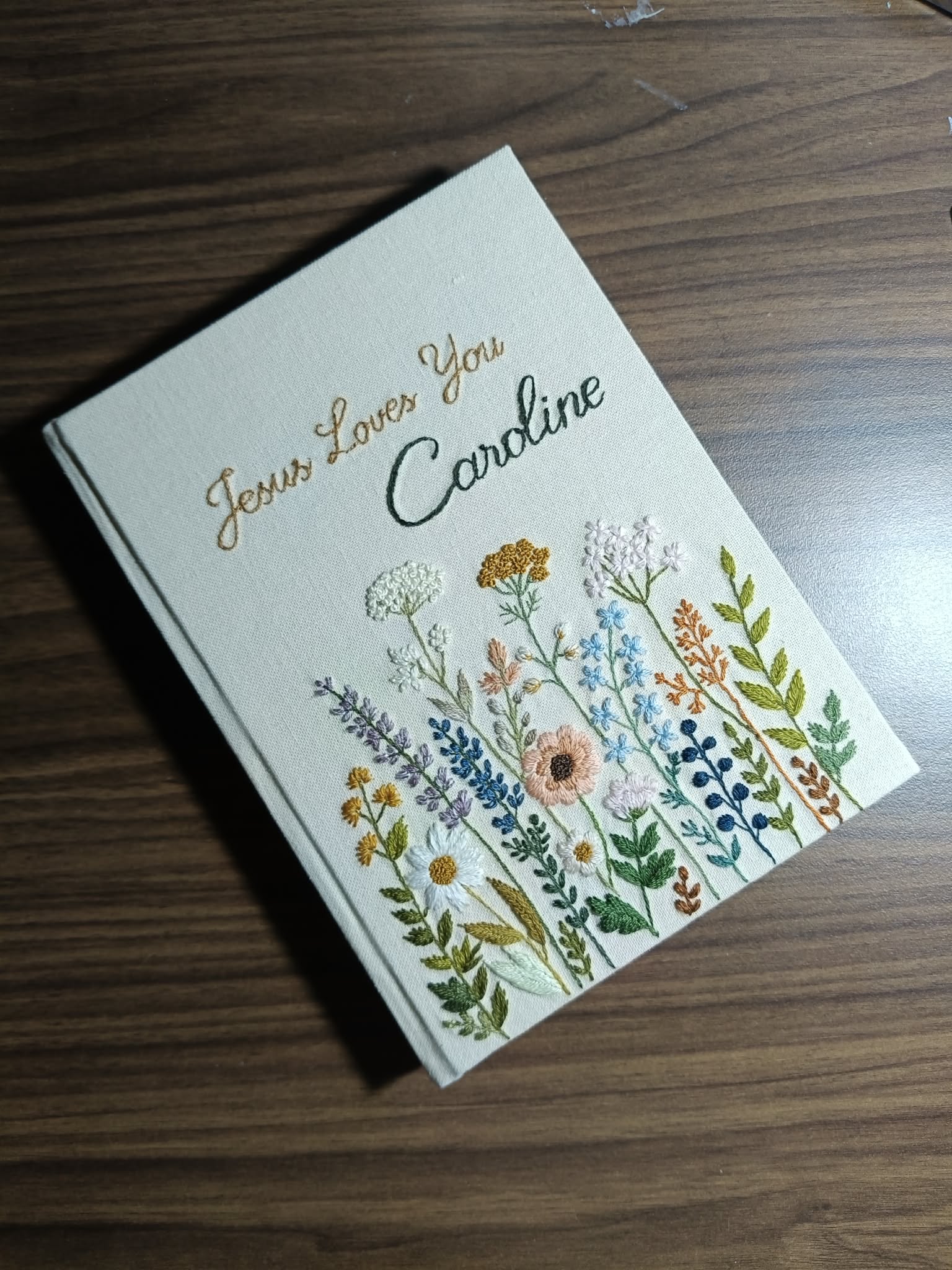 Personalized Jesus Loves You Hand-Embroidered Notebook, Handmade Floral Christian Fabric Notebook, Custom Diary, Bible Flower Notebook, Fabric Hard Cover Journal, Custom Notebook NB03