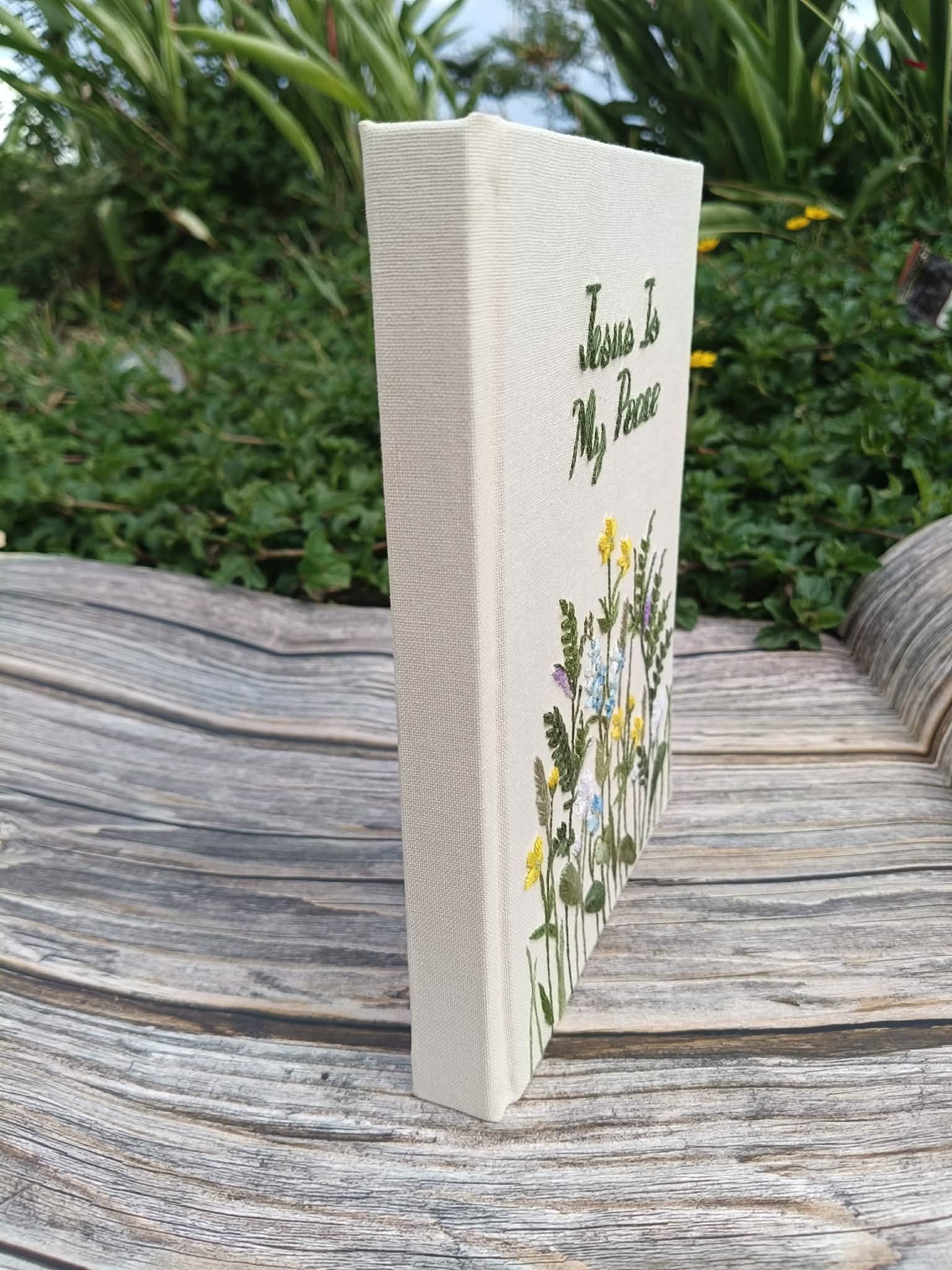 Personalized Jesus Is My Peace Hand-Embroidered Notebook, Handmade Floral Christian Fabric Notebook, Custom Diary, Bible Flower Notebook, Fabric Hard Cover Journal, Custom Notebook NB04