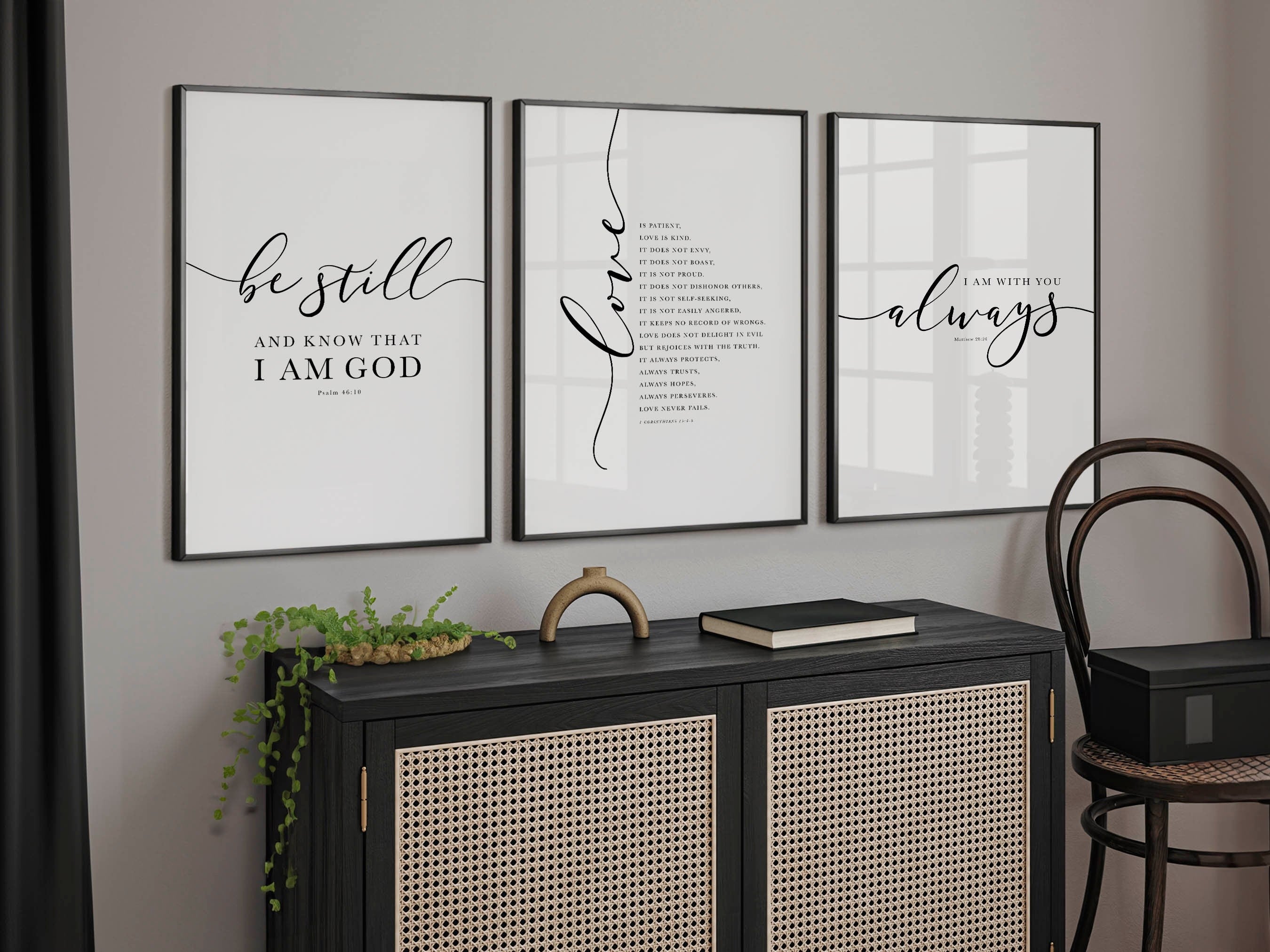 Christian Bible Verse Wall Art Set of 3, Be Still and Know That I Am God Prints, Minimalist Scripture Posters, Faith Home Decor Gift