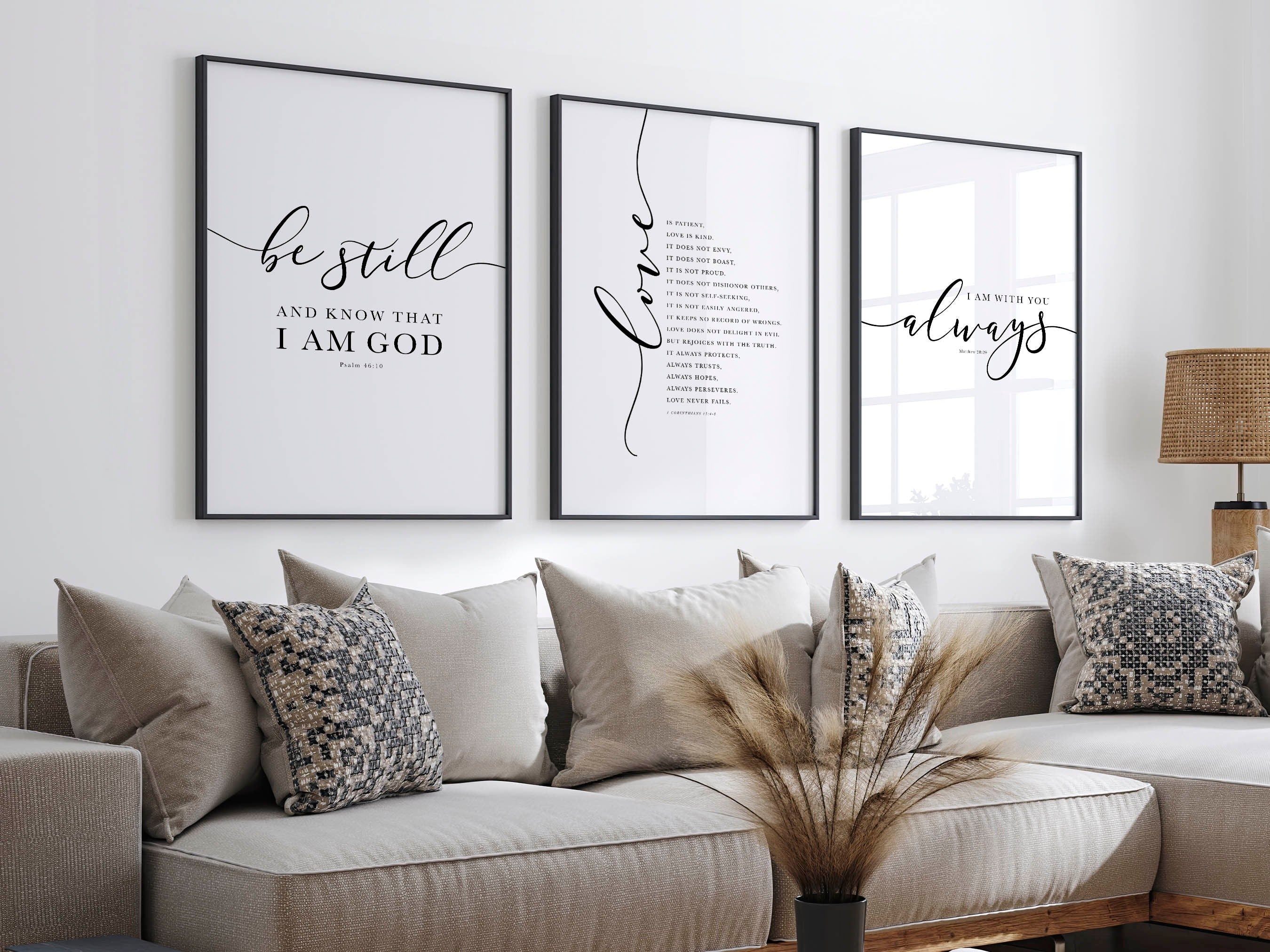 Christian Bible Verse Wall Art Set of 3, Be Still and Know That I Am God Prints, Minimalist Scripture Posters, Faith Home Decor Gift