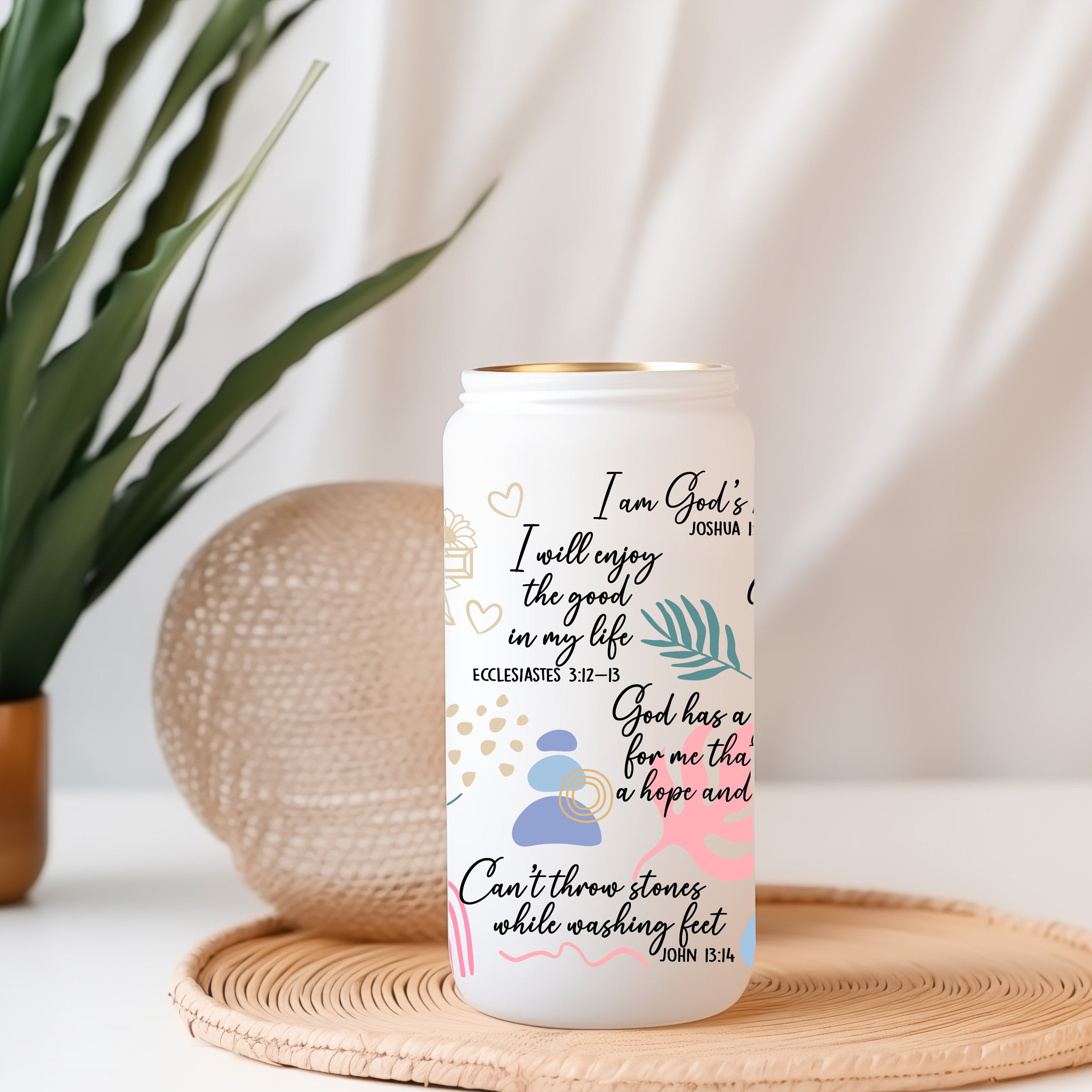 Christian Affirmations Glass Can, Inspirational Libbey Glass Can Bible Verse, Scripture Beer Glass Can GCLAF27