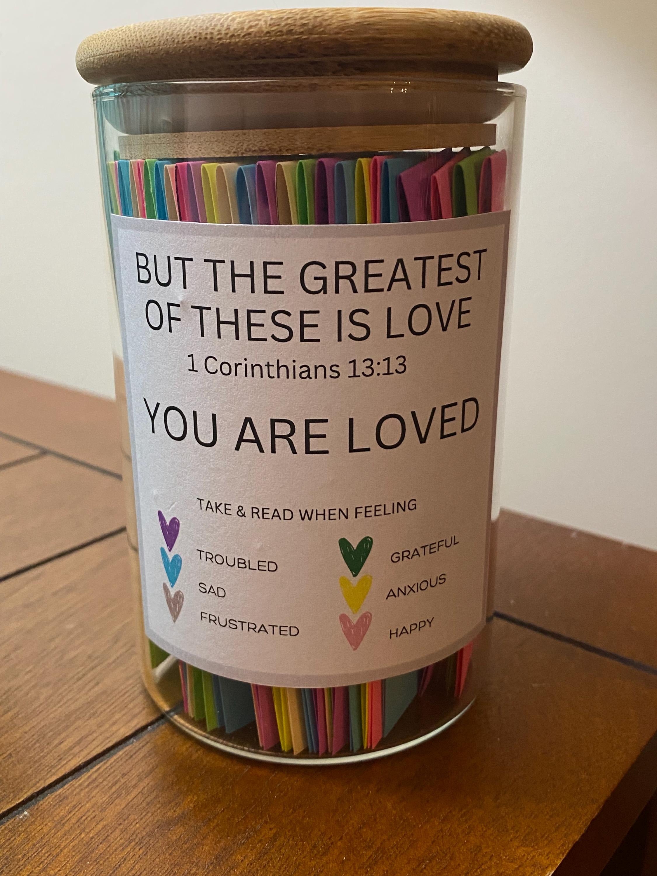 Bible Verse Jar, Christian Affirmations, Color Coded Scriptures, Read Me When You’re Feeling…. Scripture Jar. Mother's Day Gift.