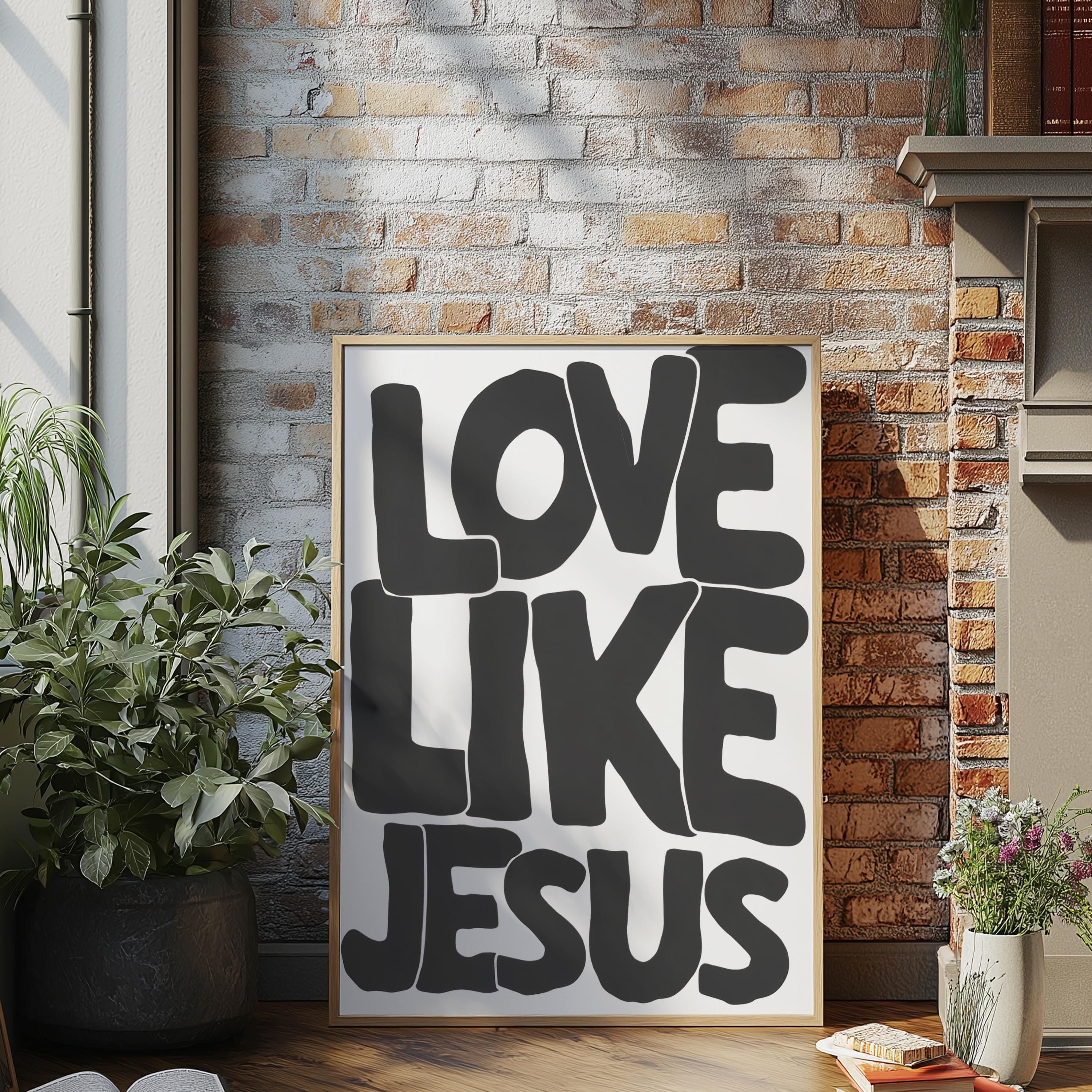 Modern Christian Wall Decor, Love Like Jesus Christian Poster Retro Christian WallArt, Christian Gifts Digital Art, Printable decor