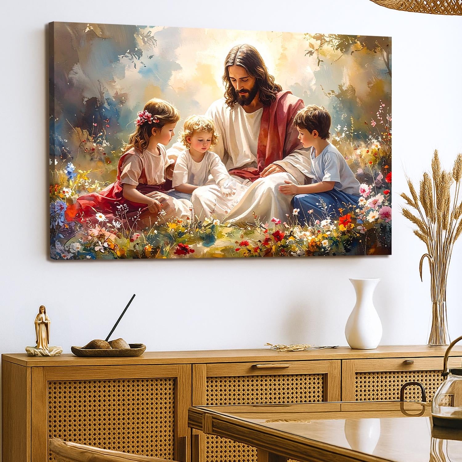 Jesus With Children Faith Wall Art, Christian Wall Art,  Jesus Faith Printed Art, Christian Home Decor, Religious Artwork for Living Room
