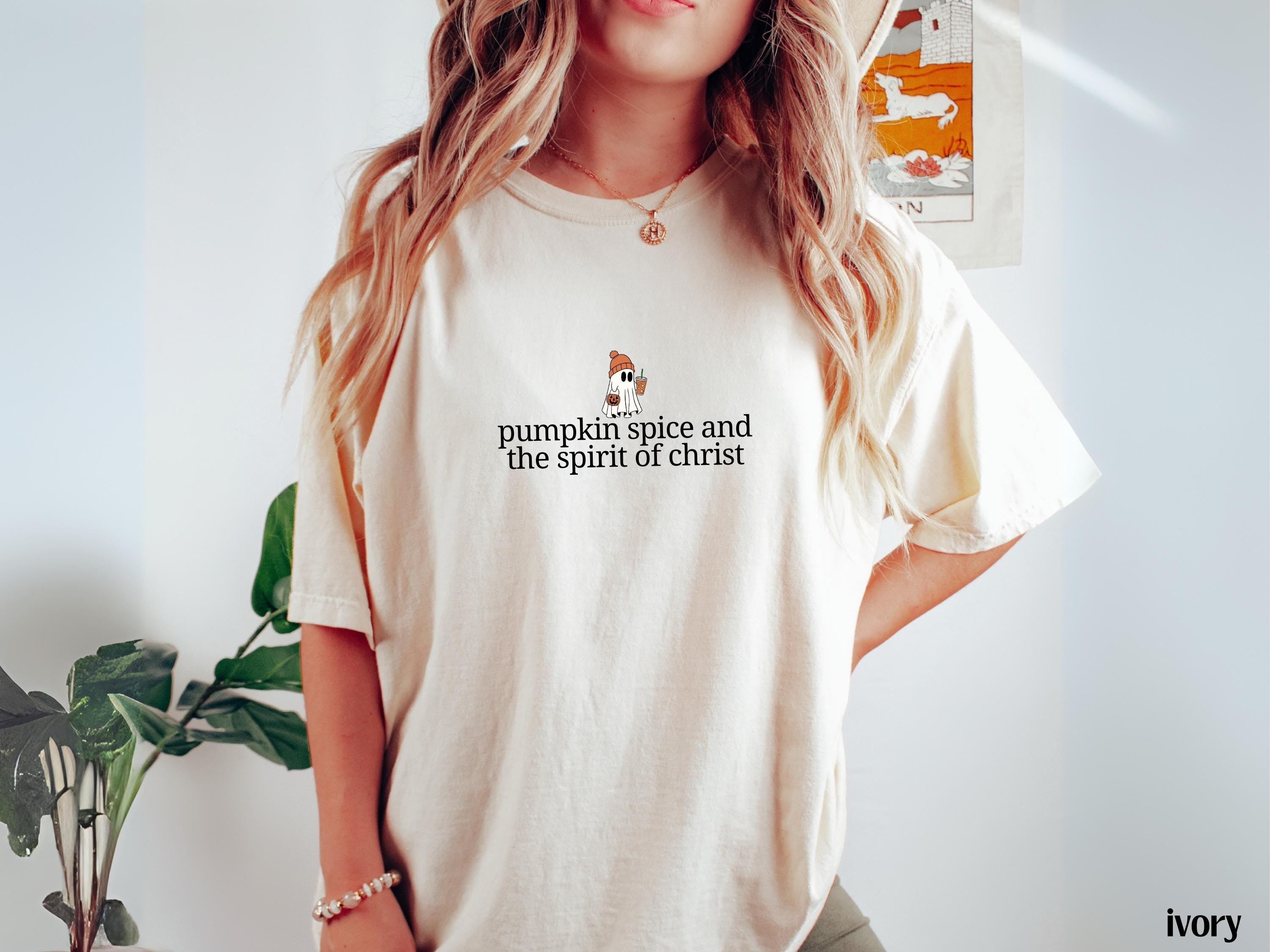 Christian Halloween Comfort Colors Shirt, Cute Ghost Pumpkin Spice Coffee, Fall Jesus Shirts, Bible Verse Shirt, Trick or Treat Womens Faith Apparel Gift