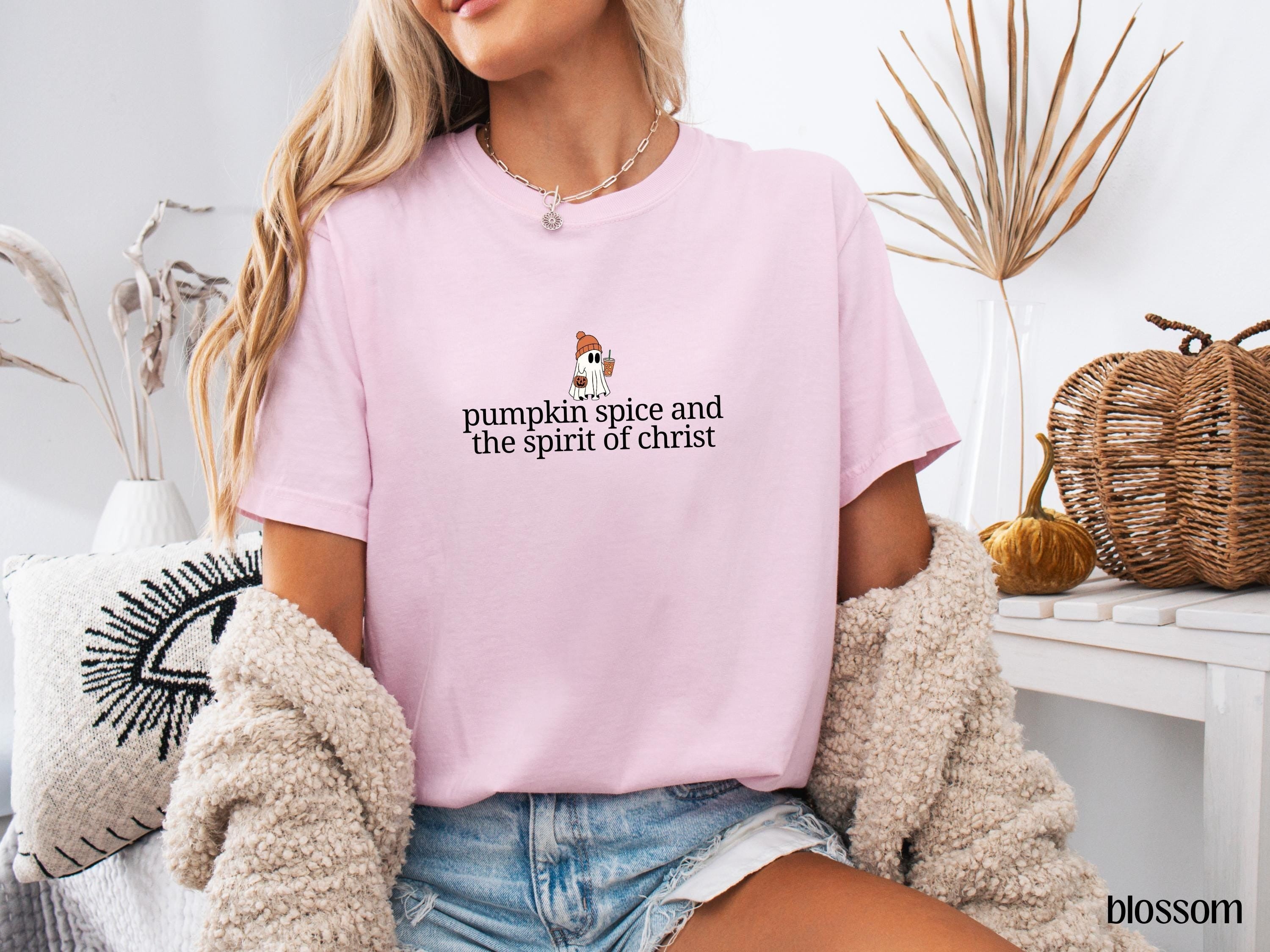 Christian Halloween Comfort Colors Shirt, Cute Ghost Pumpkin Spice Coffee, Fall Jesus Shirts, Bible Verse Shirt, Trick or Treat Womens Faith Apparel Gift
