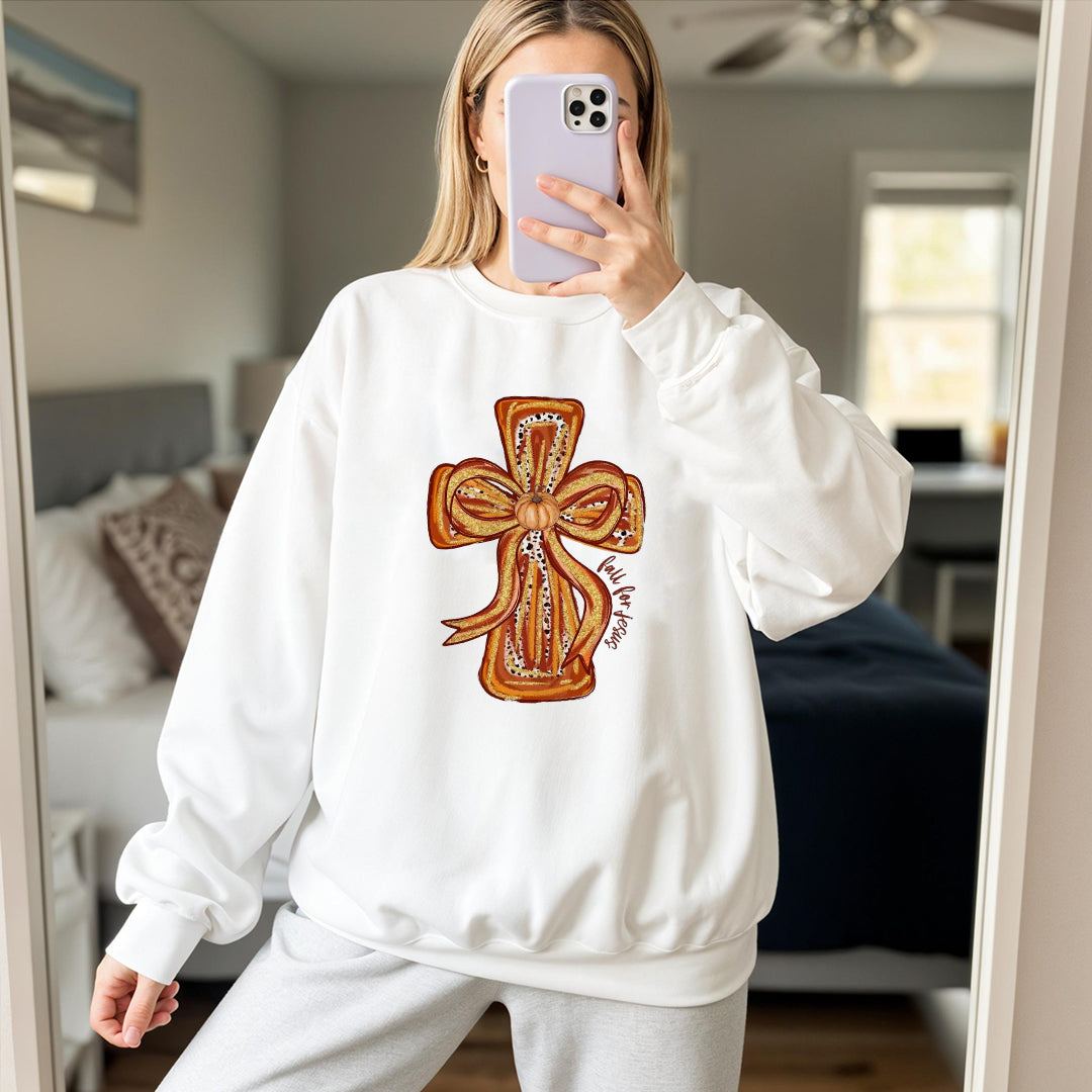 Fall for Jesus Sweatshirt, Fall Coquette Bow Sweatshirt, Fall Shirt Top, Autumn Pumpkin Sweatshirt, 2025 Autumn Vibes Top, Christian Gift ILAF54
