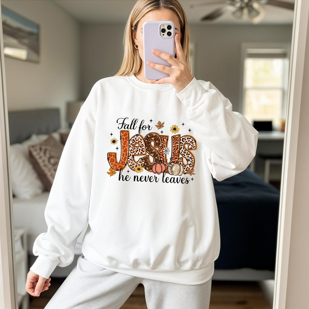Fall For Jesus He Never Leaves Shirts, Fall Jesus Shirts, Fall Christian Sweatshirts, Jesus Autumn ShirtsILAF61