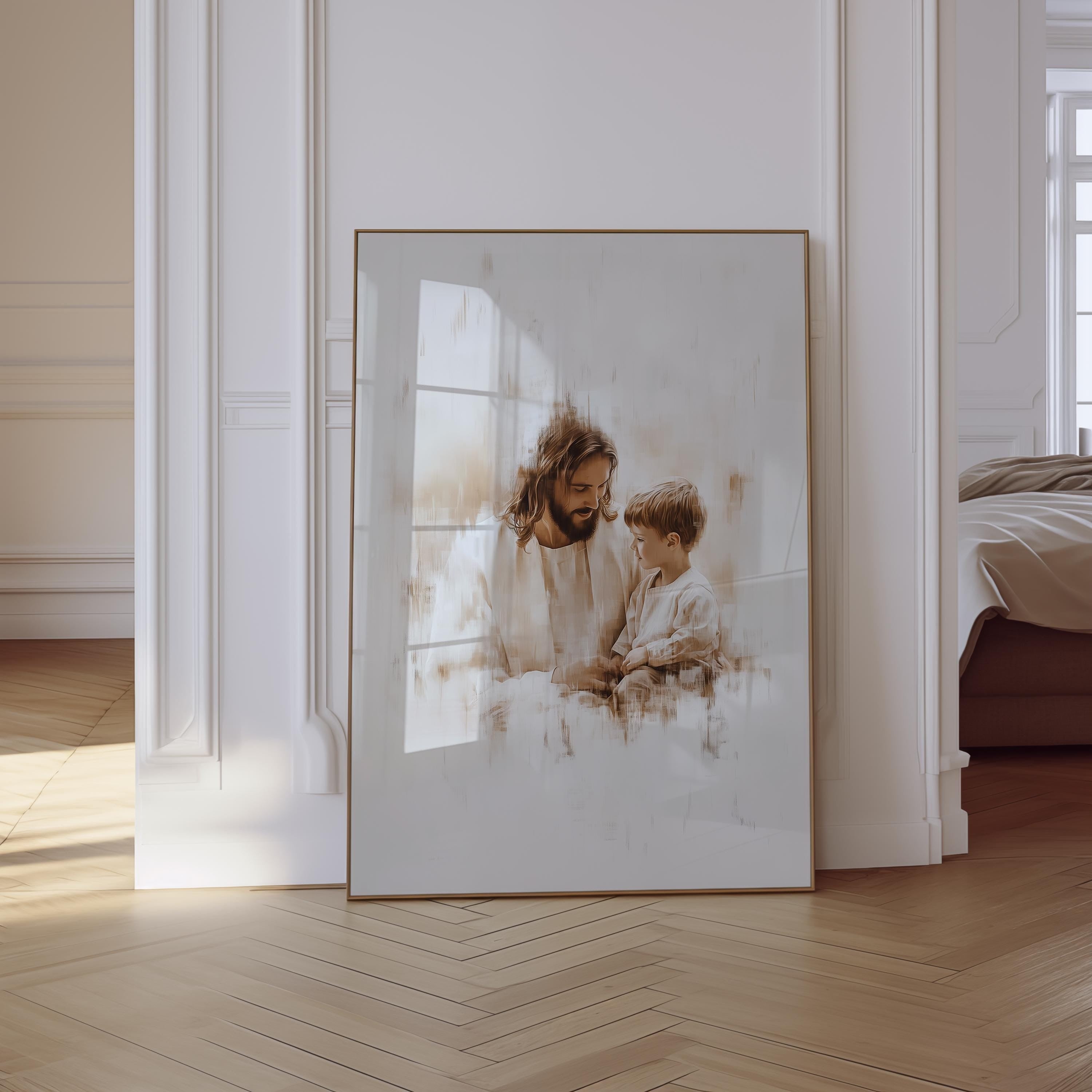 Set of 3 Jesus with the Children Poster, Jesus and Kids Printable Bible Story Art, Modern Christian Home Decor