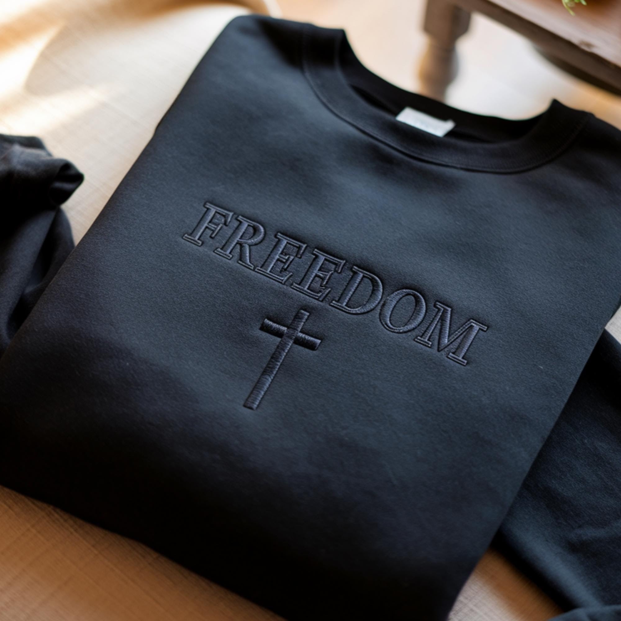 Embroidered Christian Freedom Sweatshirt, Faith-Inspired Cross Design, Freedom in Christ Appare