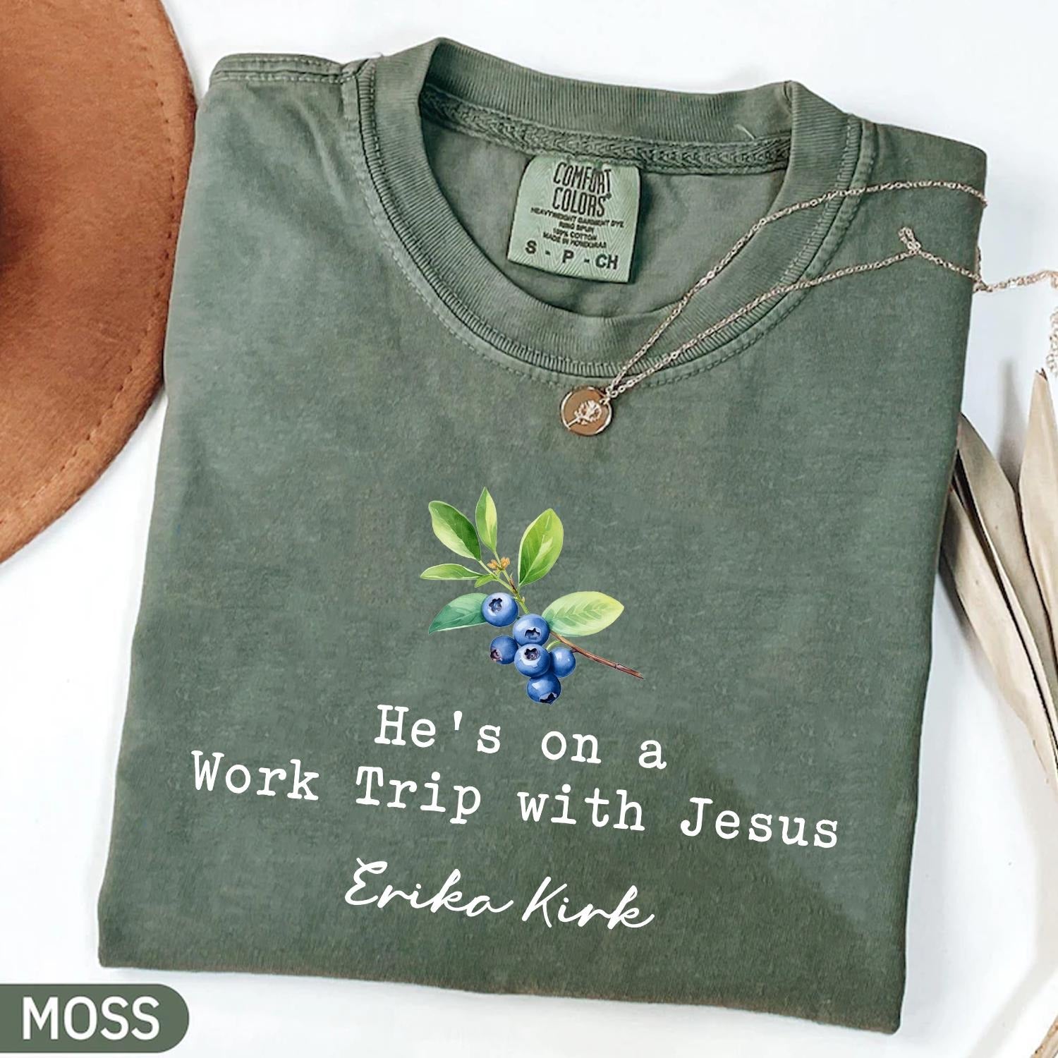 He's on a Work Trip with Jesus Christian Comfort Shirt, Faith Based Inspired By Erika Kirk, Make America Great Comfort Shirt