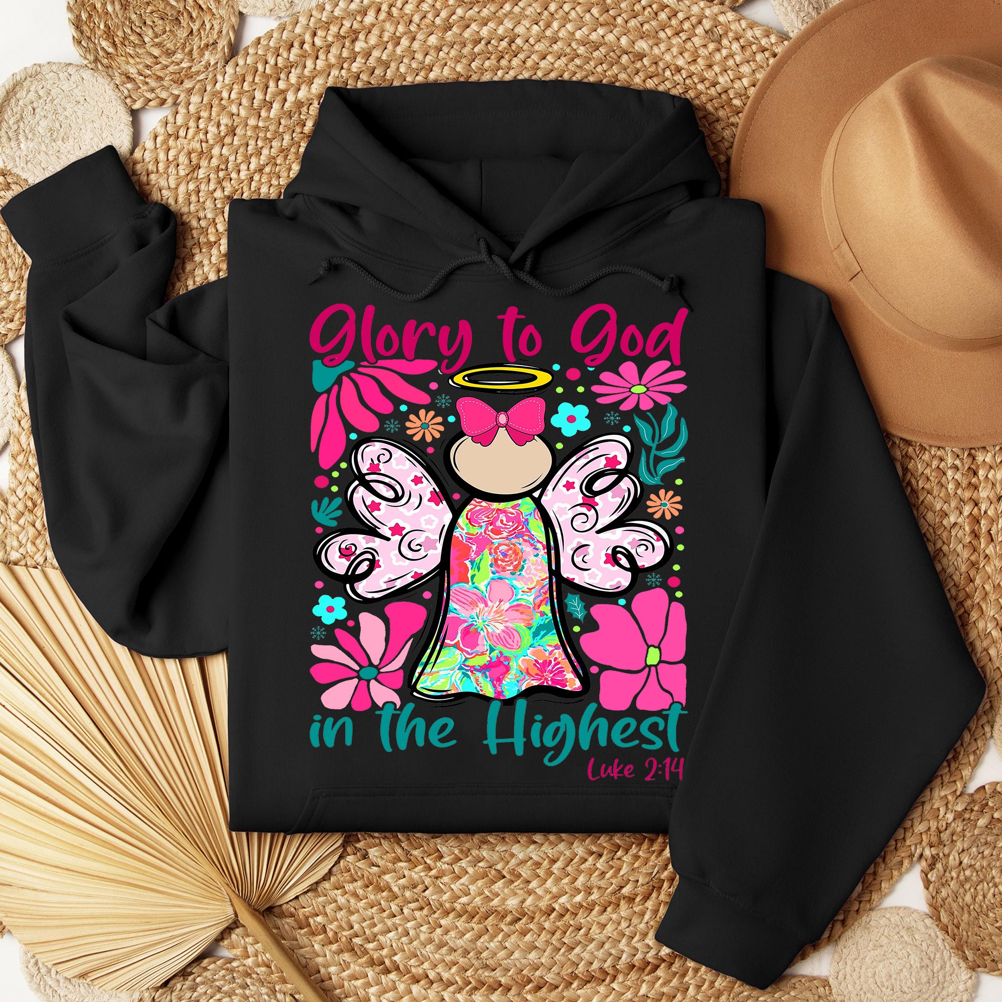 Glory to God in the Highest Sweatshirt, Jesus Christmas Sweatshirt, Pink Floral Boho Christian Sweatshirt