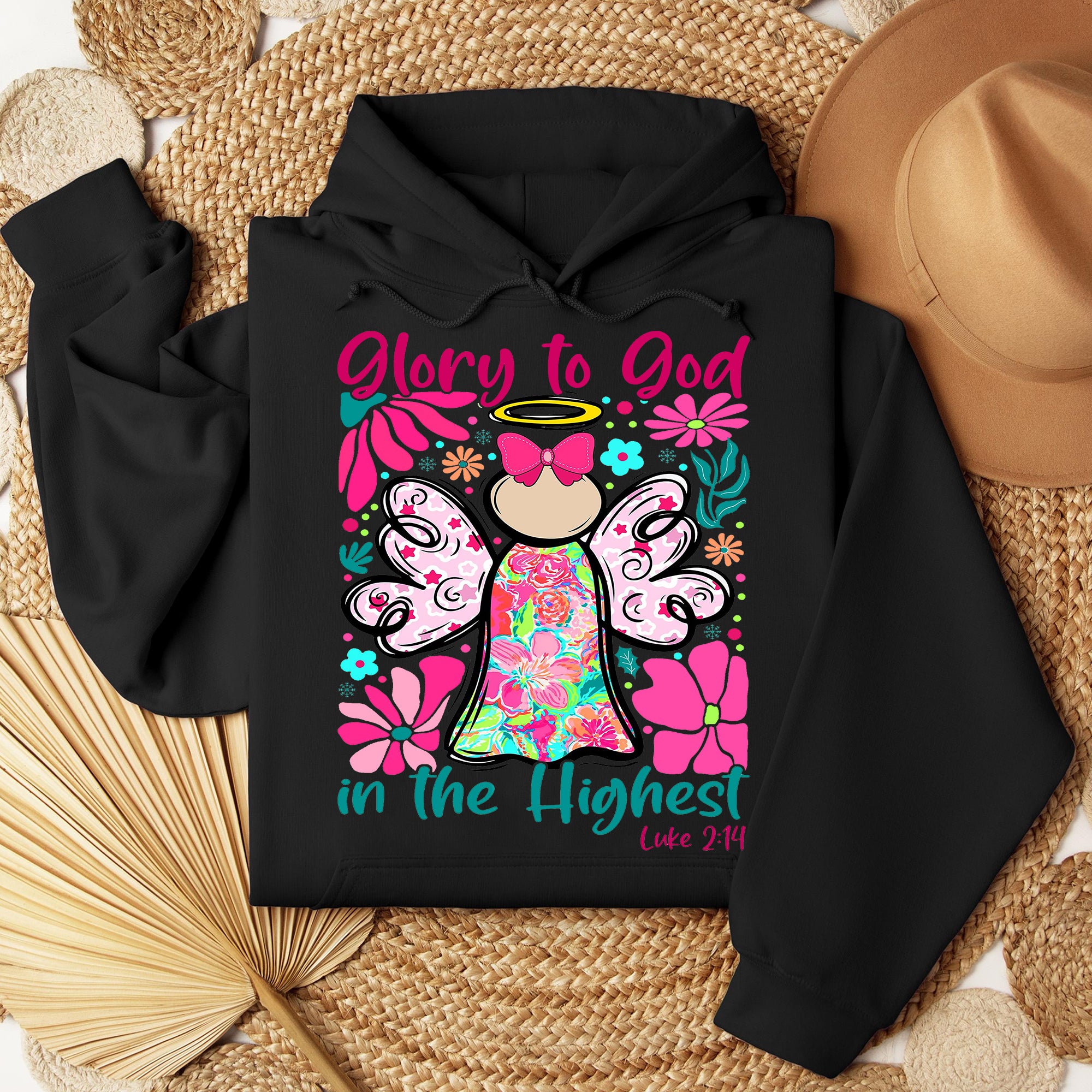 Glory to God in the Highest Sweatshirt, Jesus Christmas Sweatshirt, Pink Floral Boho Christian. ILAF22