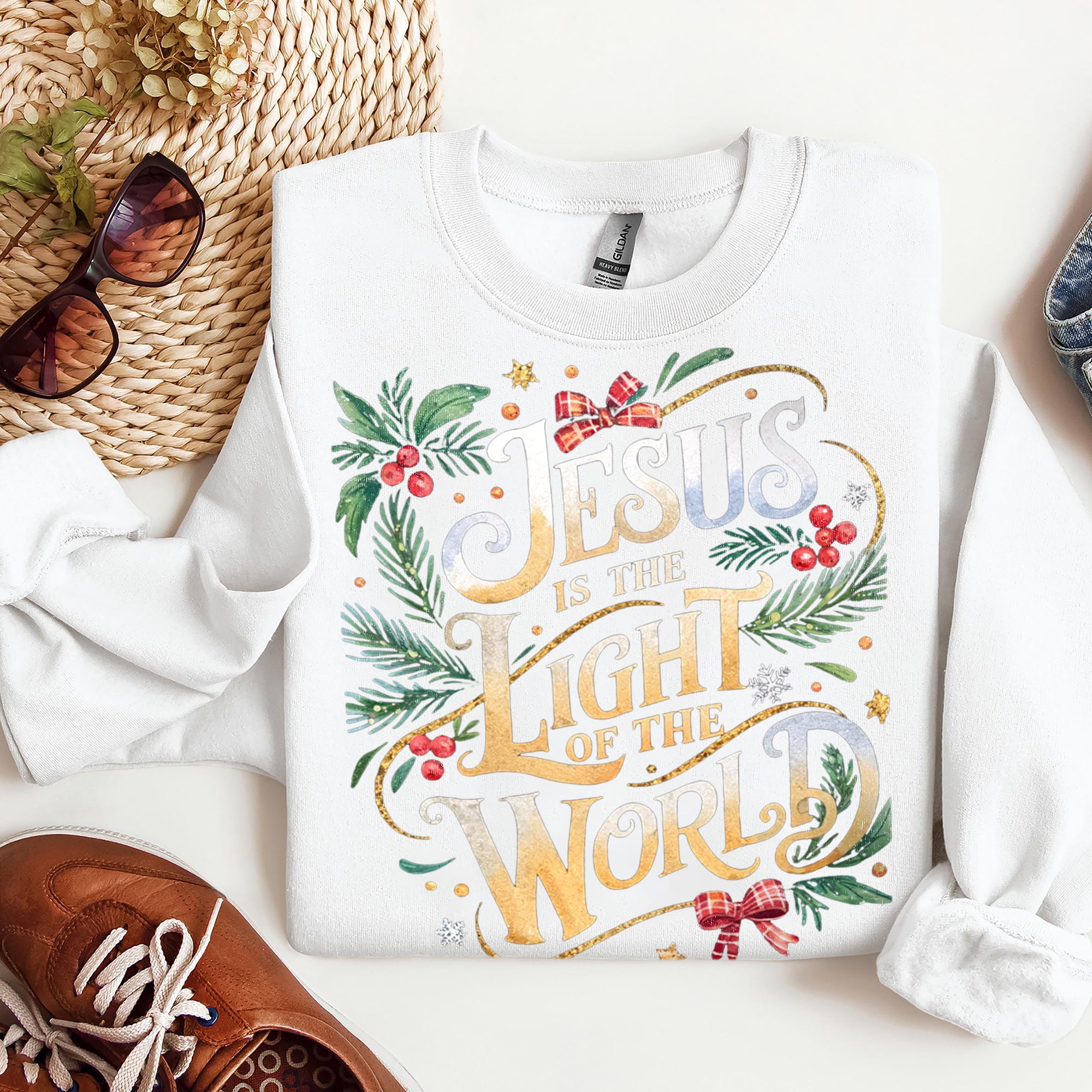 Jesus Light of the World Coquette Sweatshirt, Christian Sweatshirt, He is The Reason Shirt. ILAF25