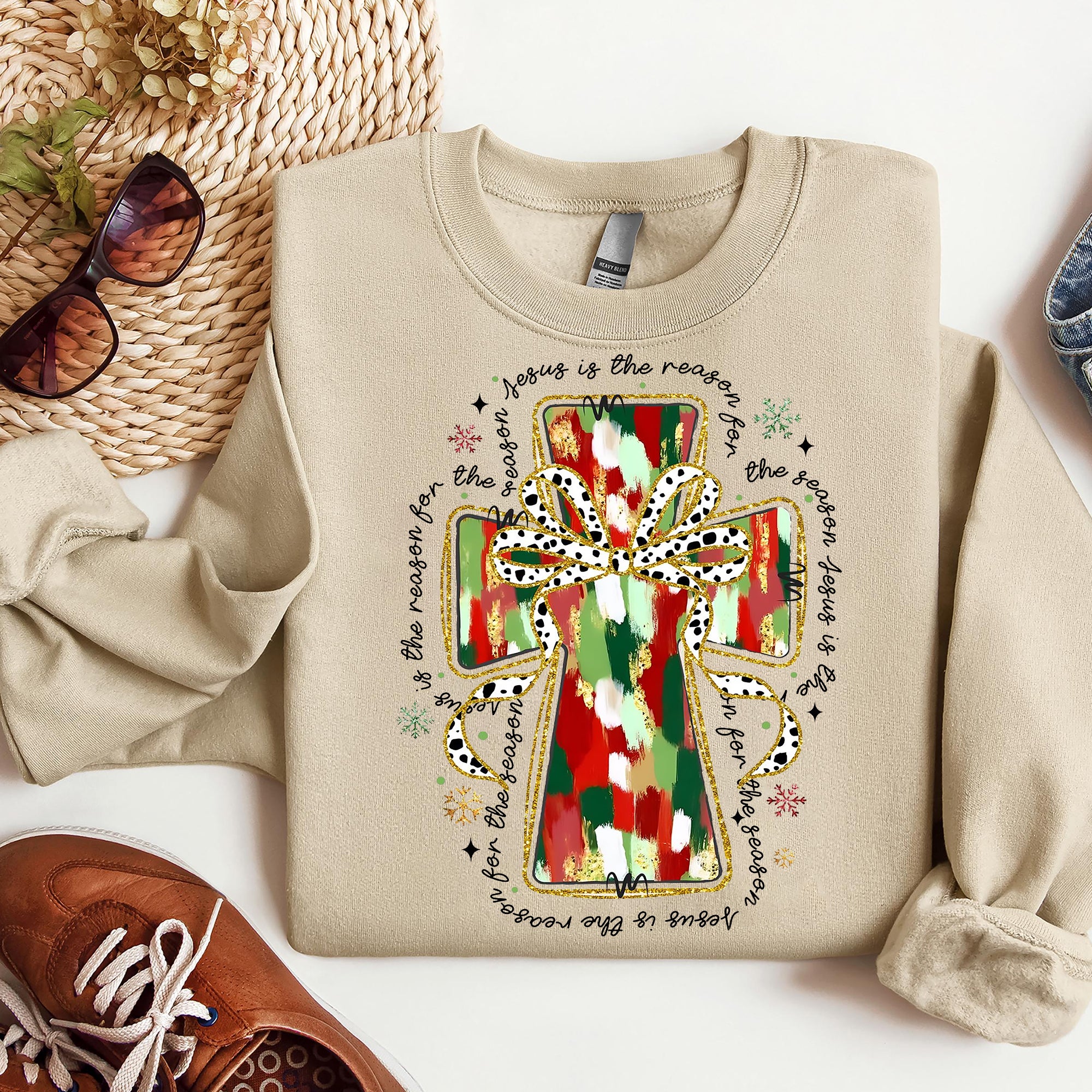 Colorful Coquette Glitter Jesus Cross Sweatshirt, Jesus is the reason Sweatshirt, ILAF23