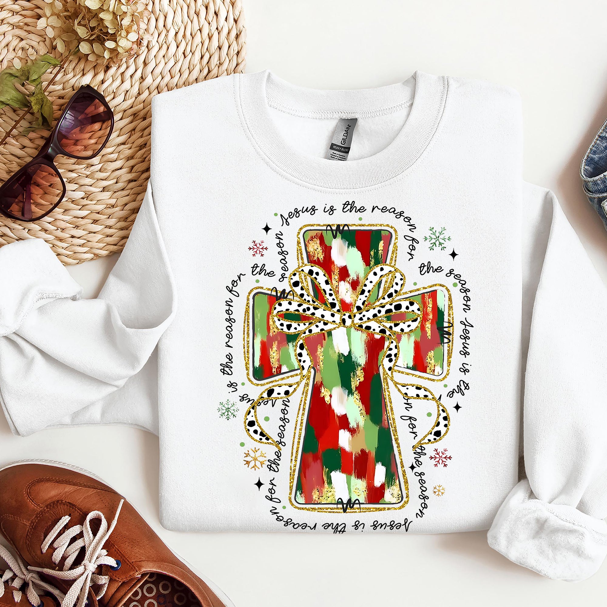 Colorful Coquette Glitter Jesus Cross Sweatshirt, Jesus is the reason Sweatshirt, ILAF23