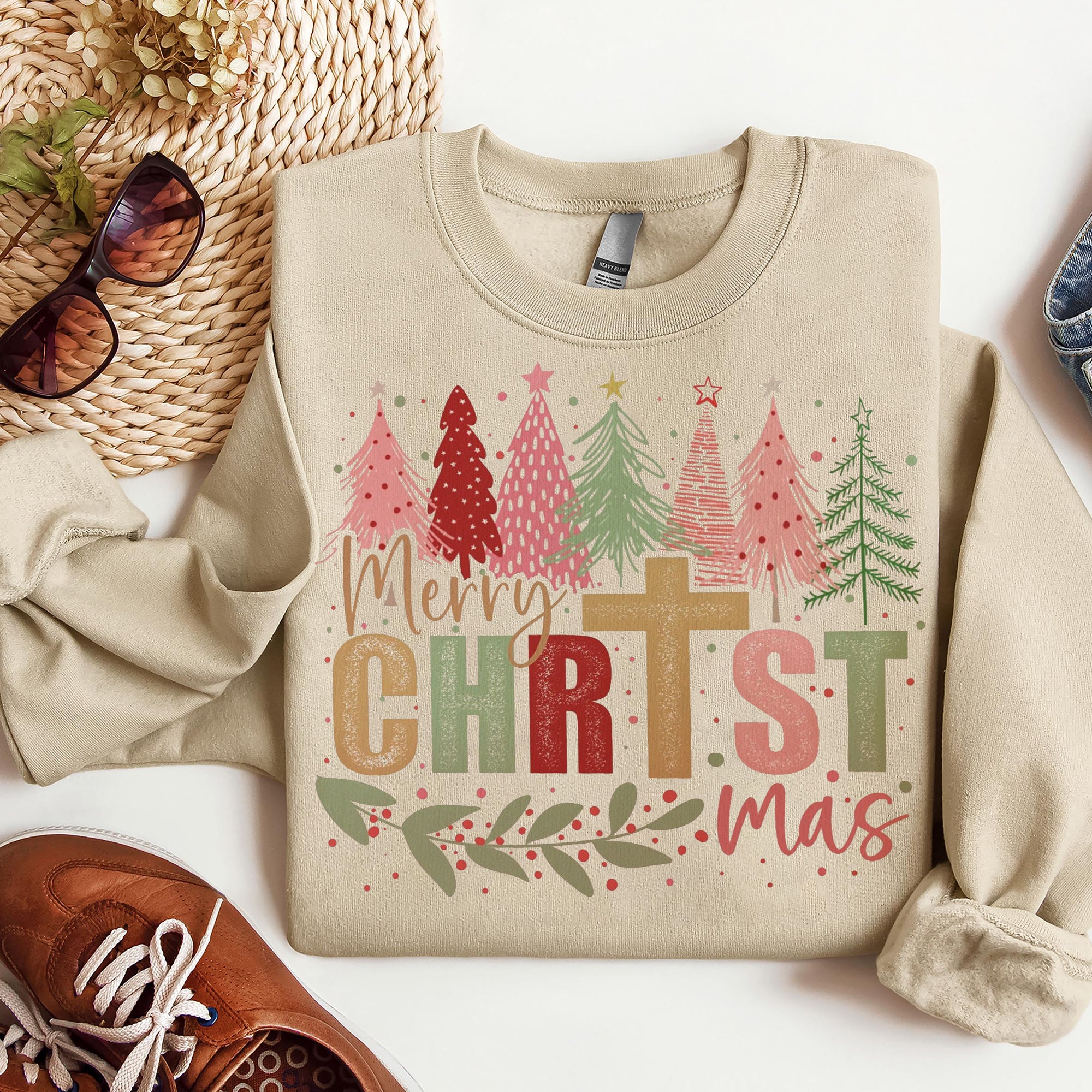 Christian Christmas Sweatshirt, Merry Christian Mas Sweatshirt, Coquette Jesus Christmas Sweatshirt. ILAF20